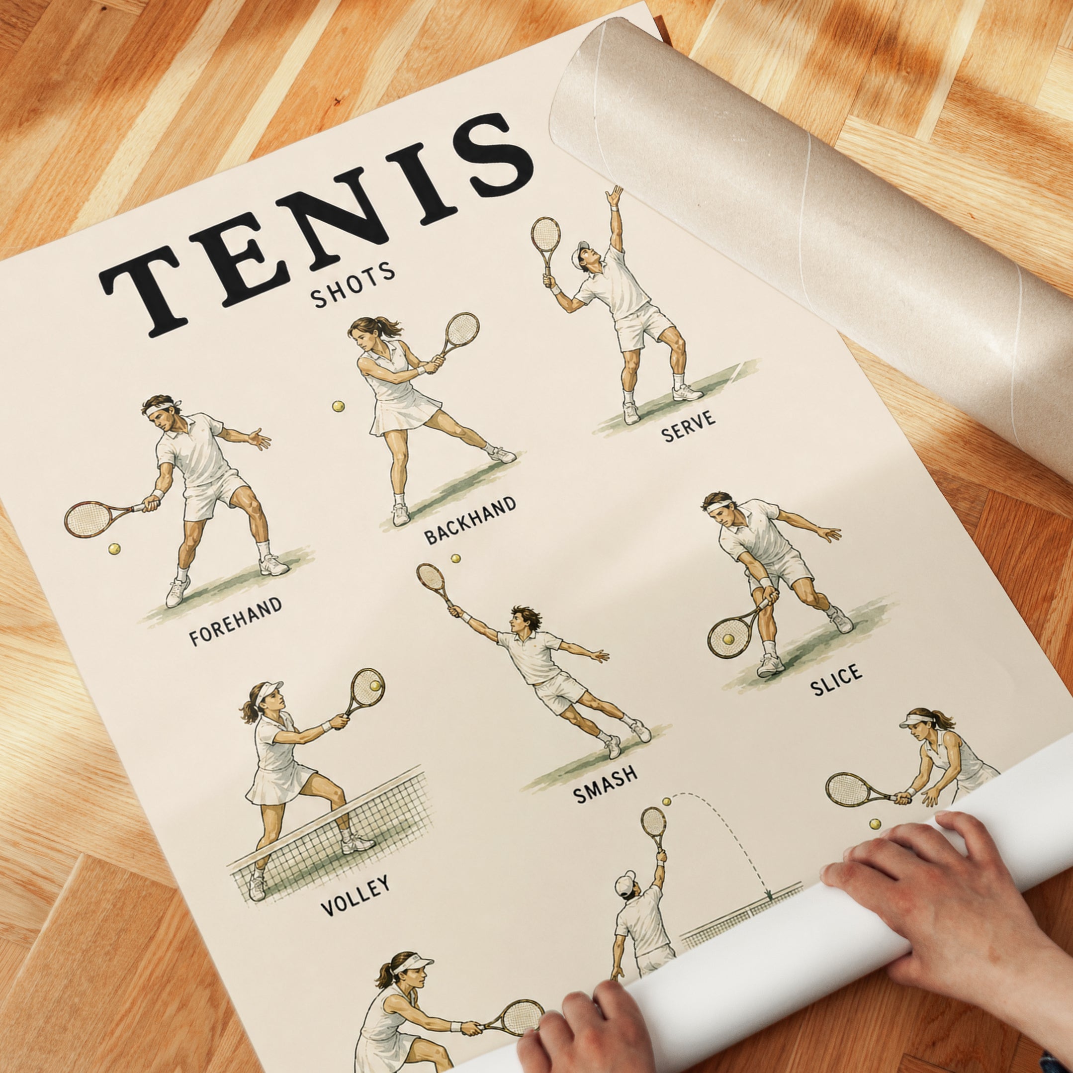 Tennis Shots Educational Print — Vintage Instructional Diagram - detail
