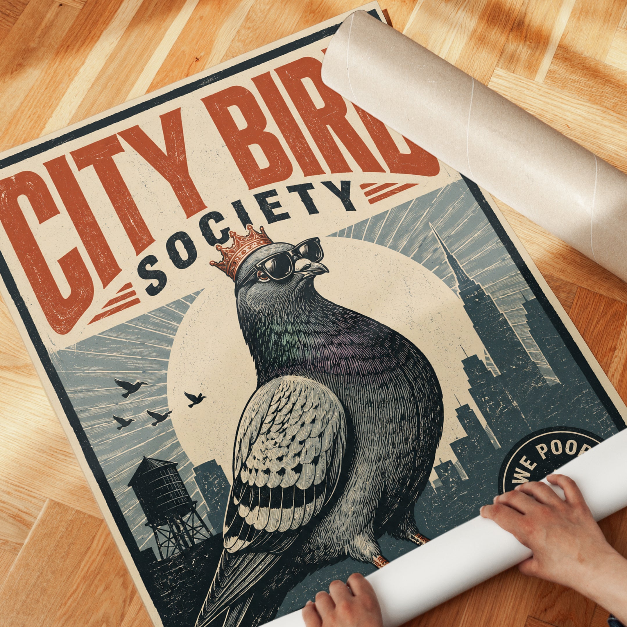 City Bird Society Poster: Vintage Pigeon Art - detail