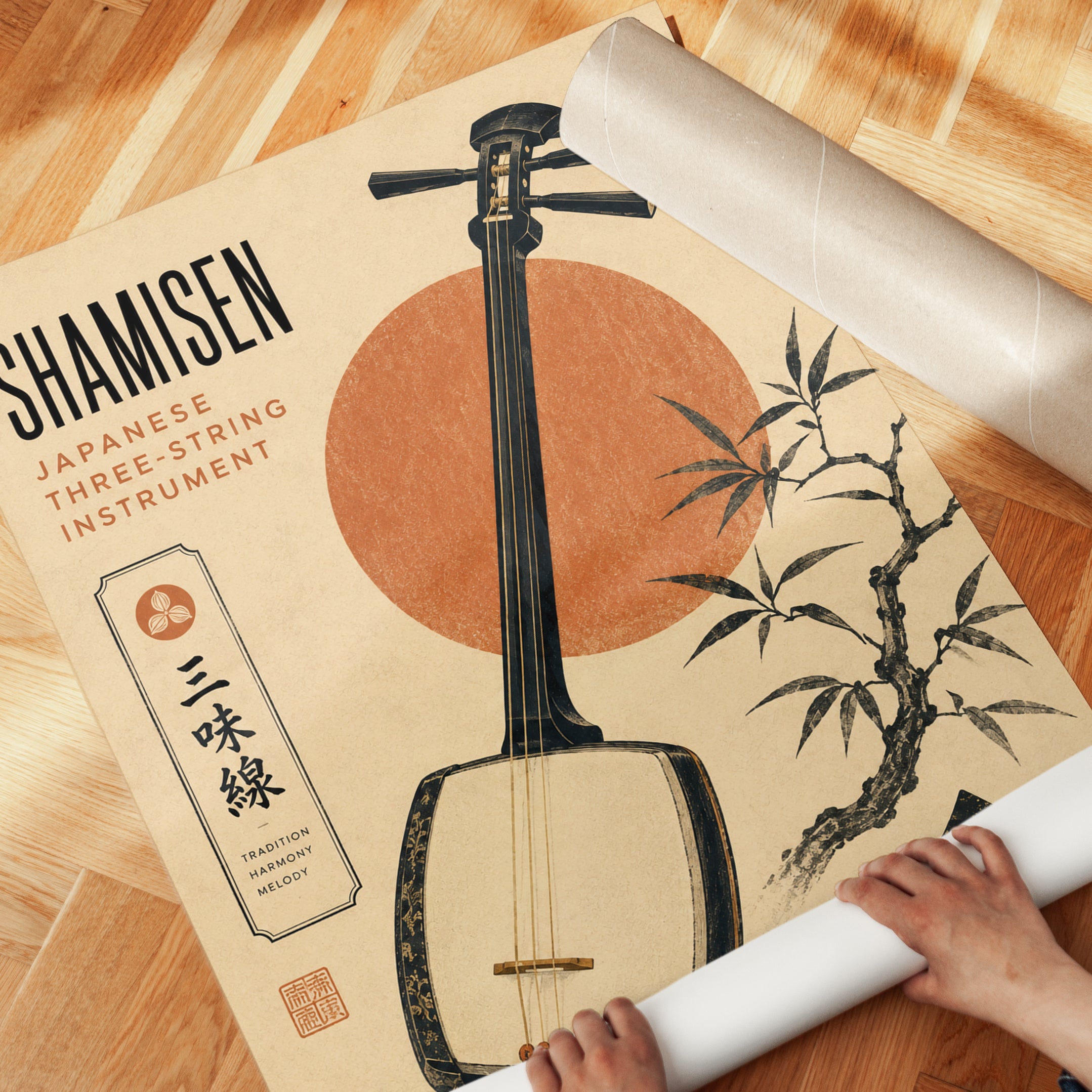 Japanese Instrument Poster – Shamisen Wall Art - detail