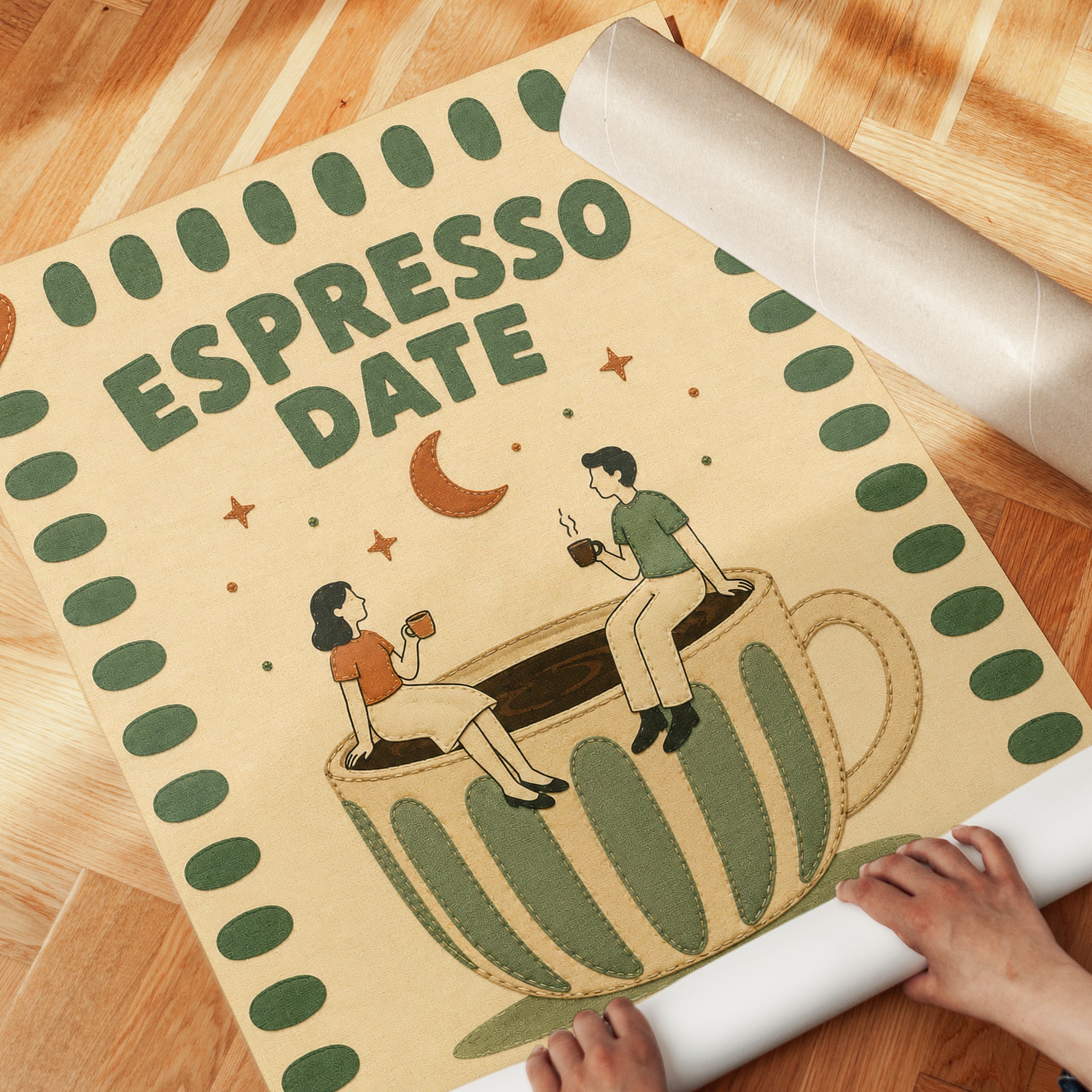 Espresso Date Poster: Vintage Coffee Romance Illustration - detail