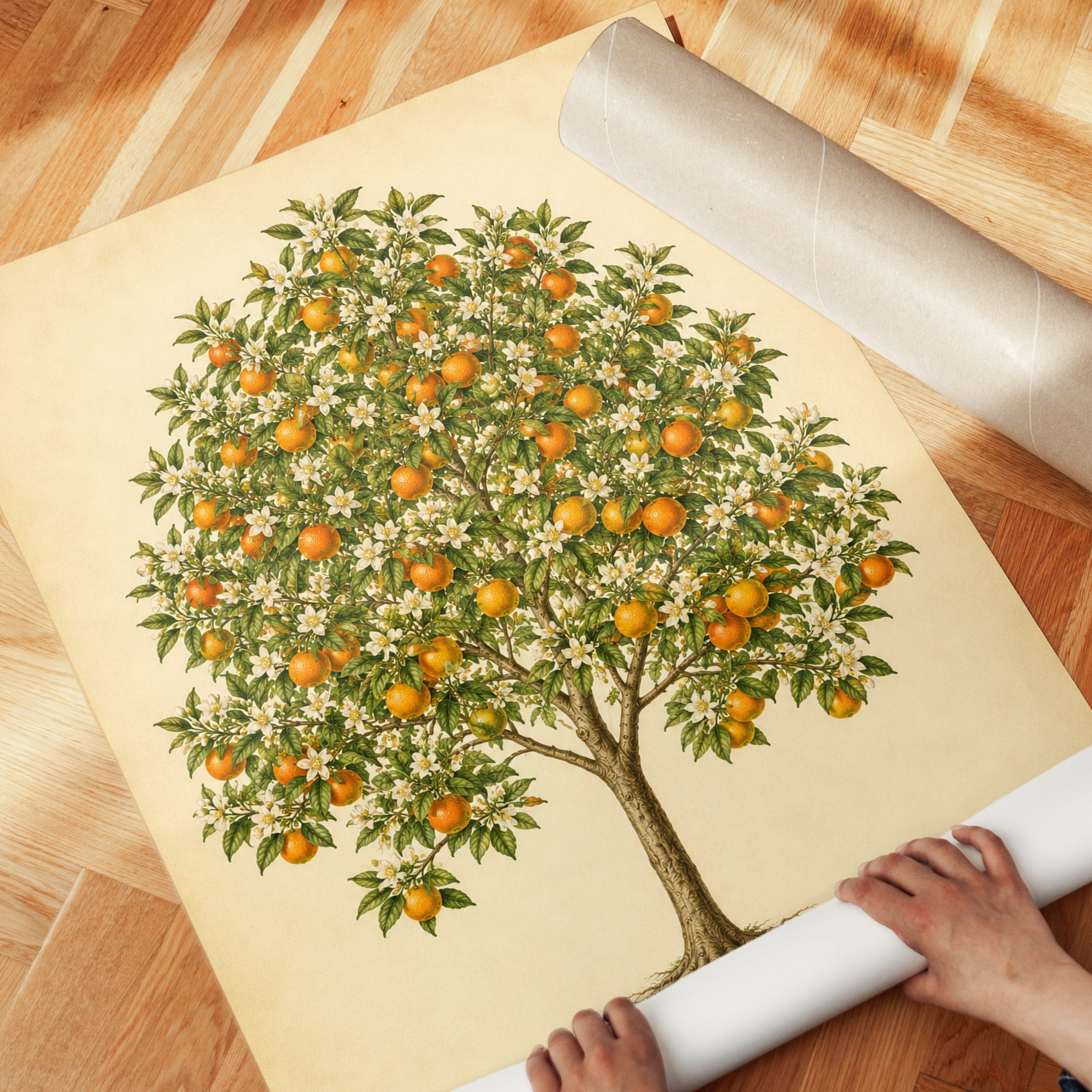 Orange Tree Botanical Print: Vintage Citrus Illustration Art - detail
