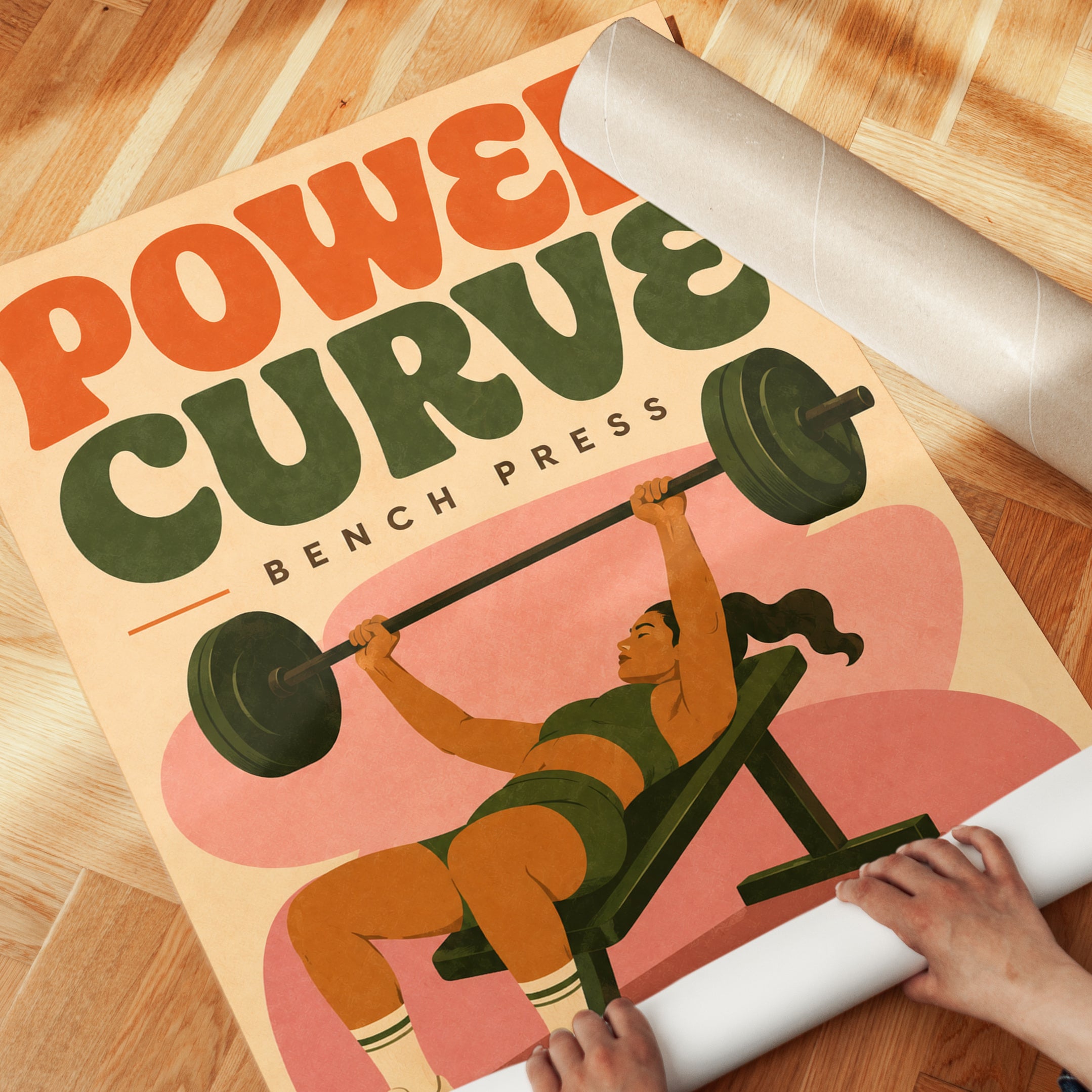 Power Curve Bench Press Poster: Retro Fitness Wall Art - detail