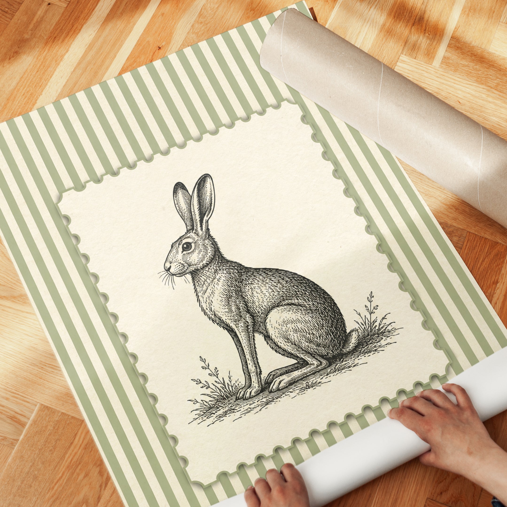 Vintage Rabbit Print – Hare Illustration Wall Art - detail
