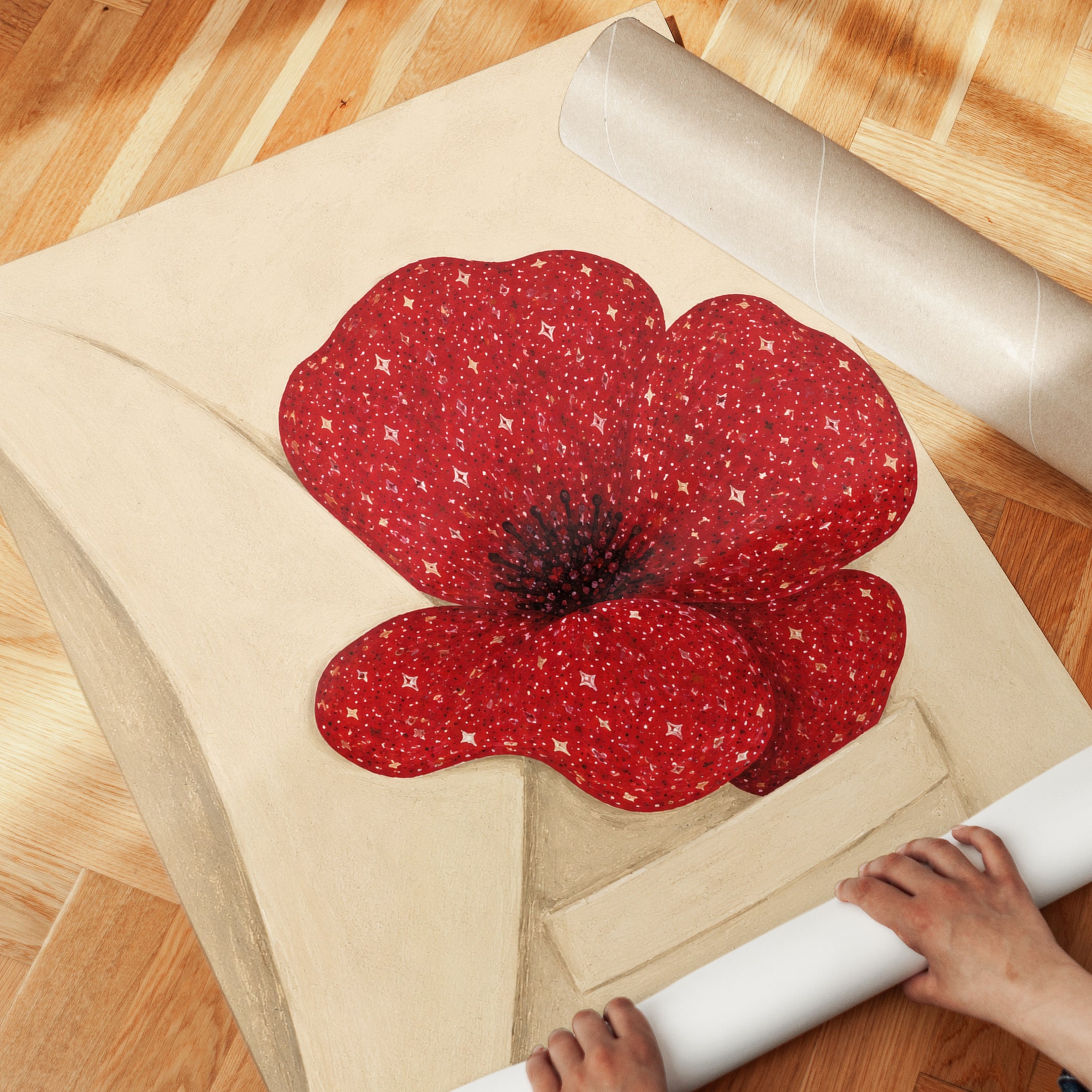 Red Poppy Wall Art: Minimalist Botanical Illustration - detail