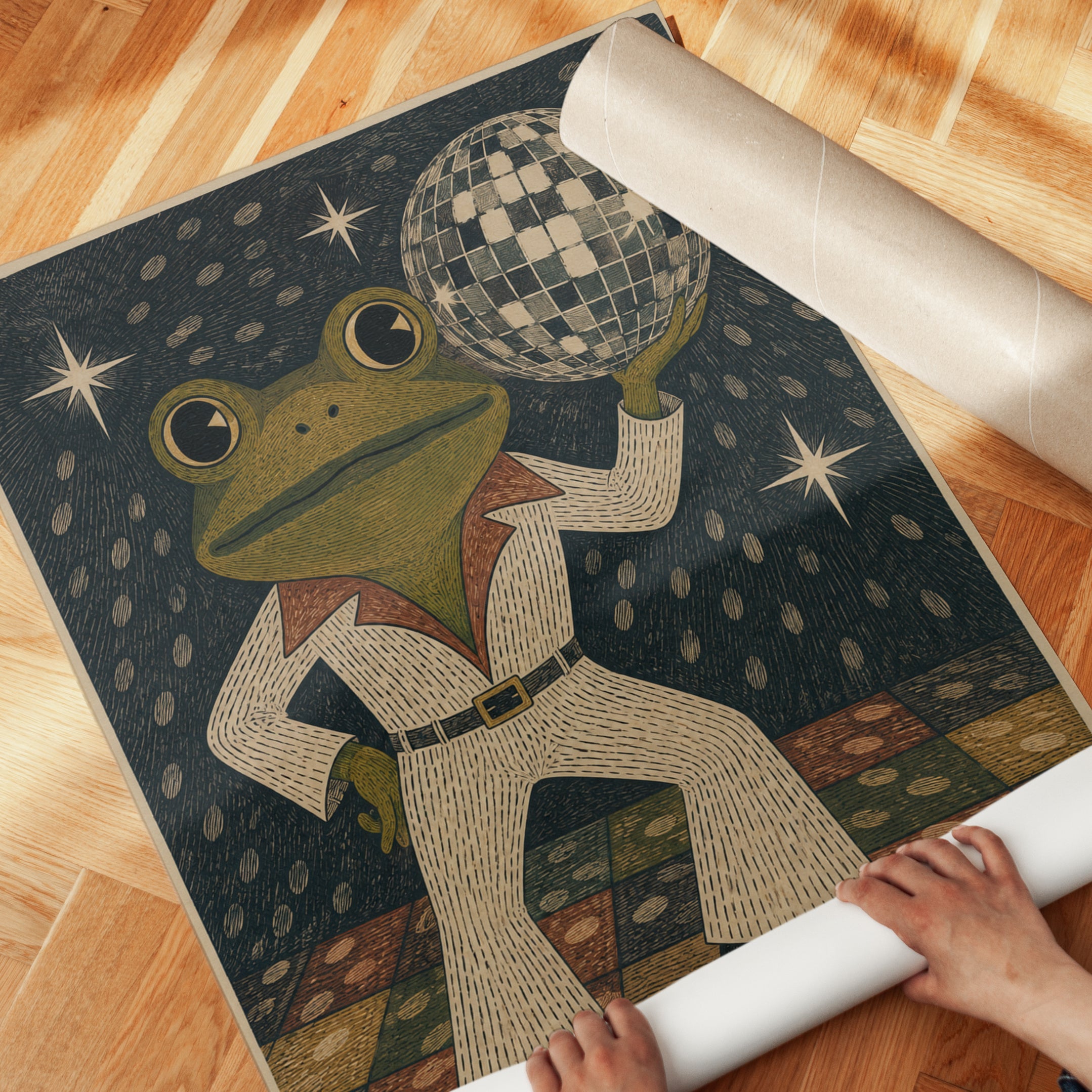 Retro Disco Frog Print – Vintage Dance Wall Art - detail