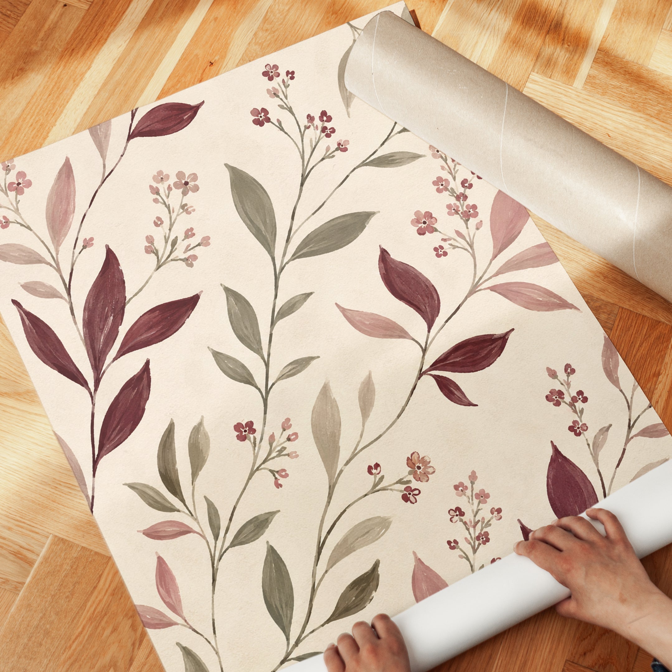 Botanical Leaf Print – Burgundy Wall Art - detail