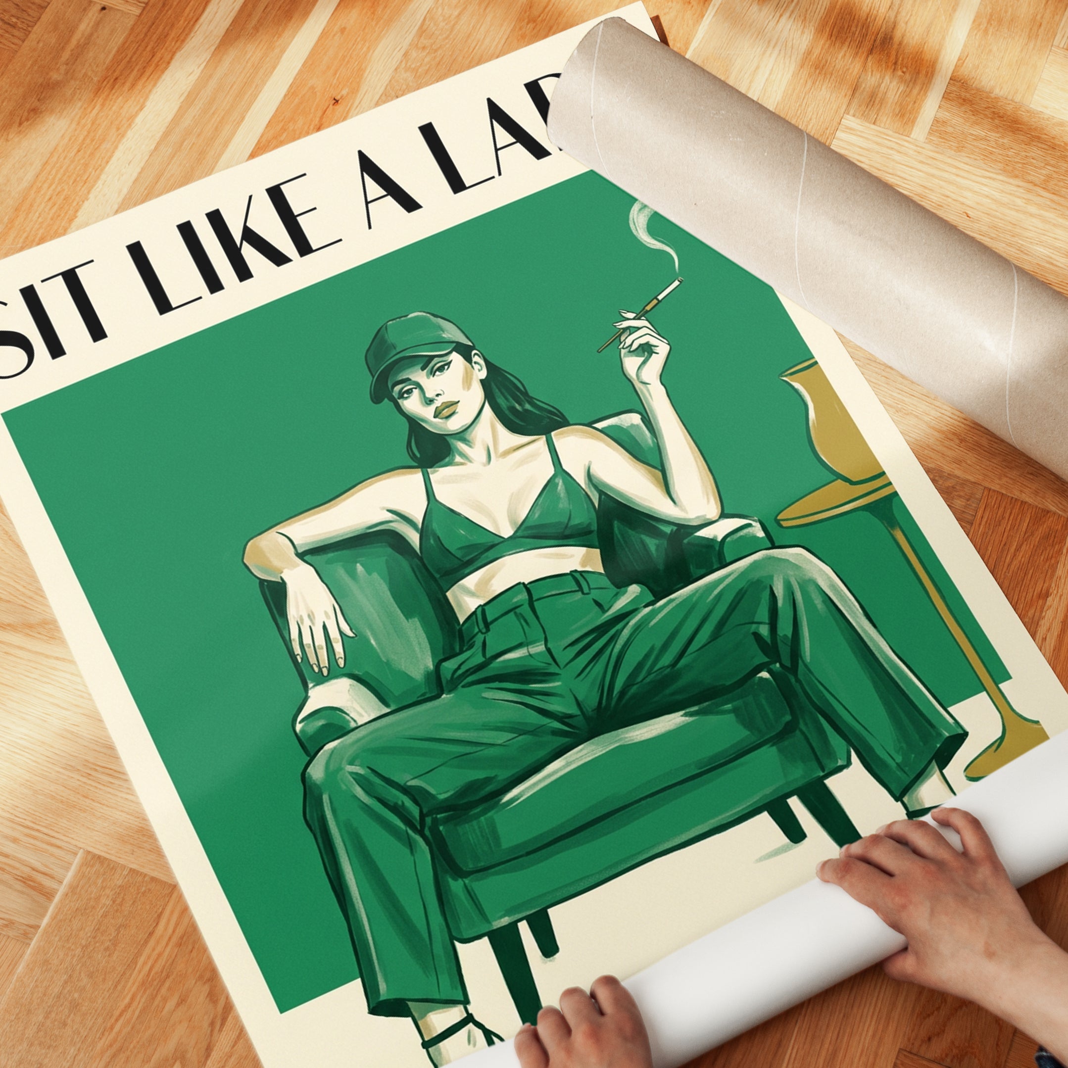 Sit Like A Lady Print: Feminist Retro Wall Art - detail