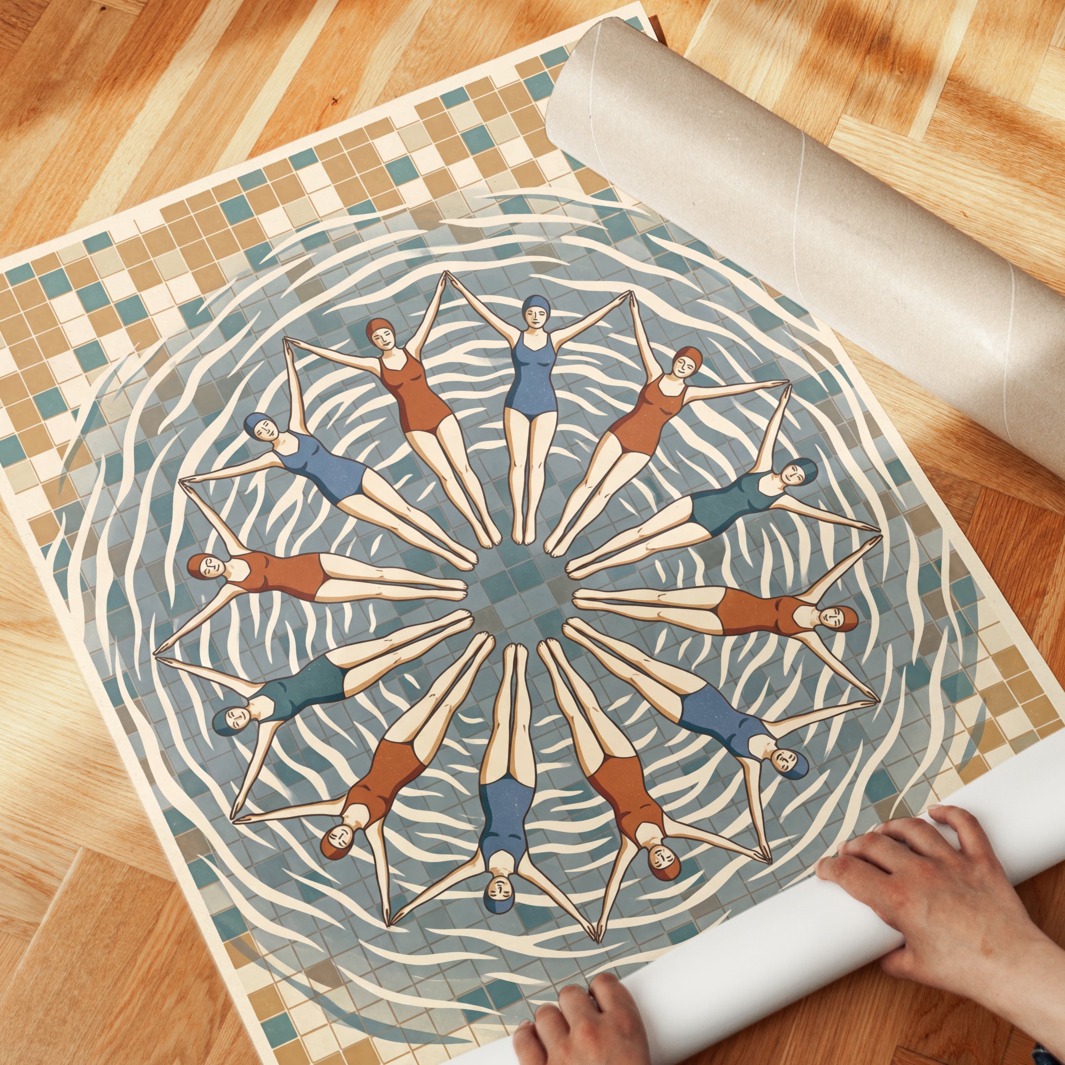 Art Deco Swimmers Print — Vintage Synchronized Swimming Kaleidoscope - detail