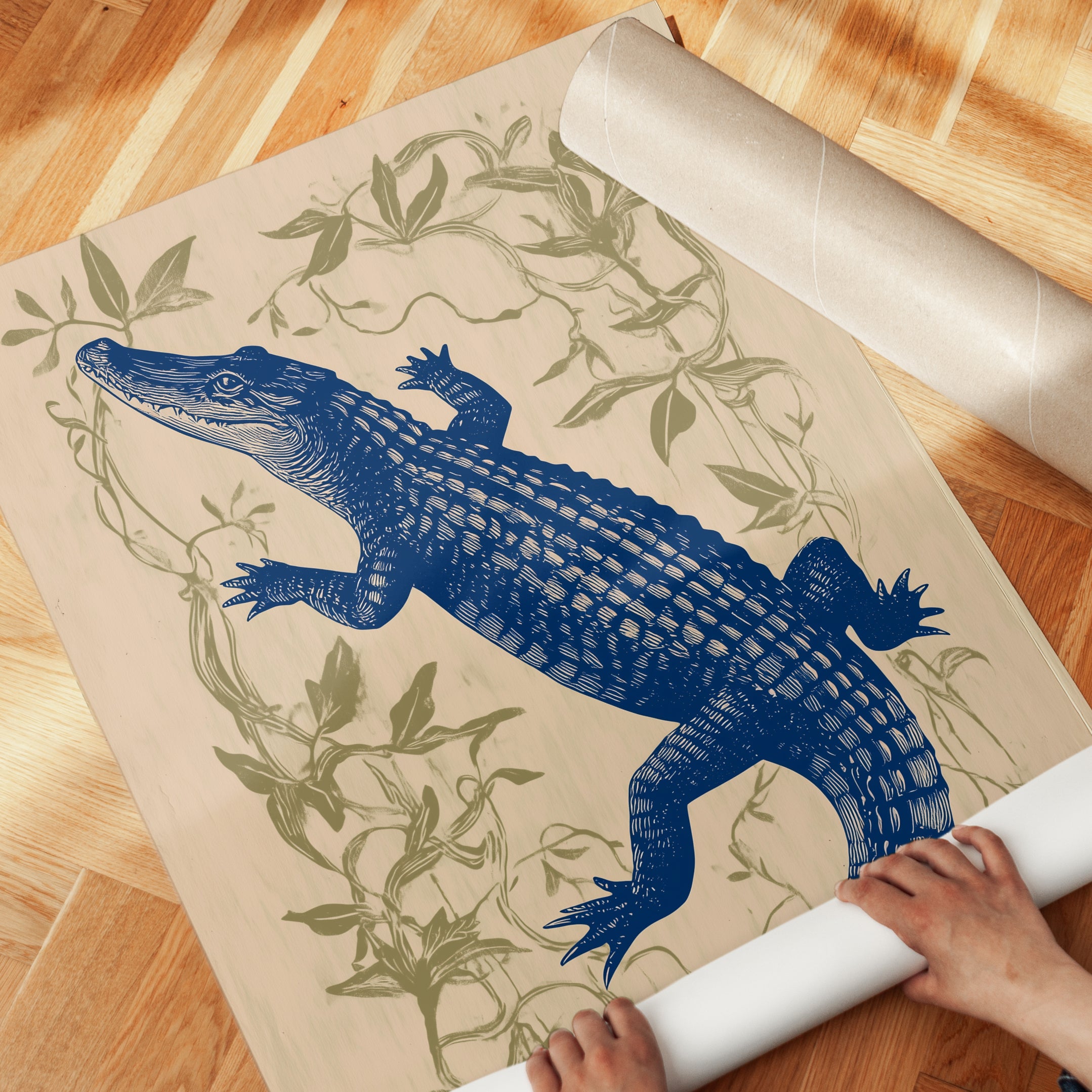 Blue Alligator Print: Vintage Botanical Natural History Art - detail