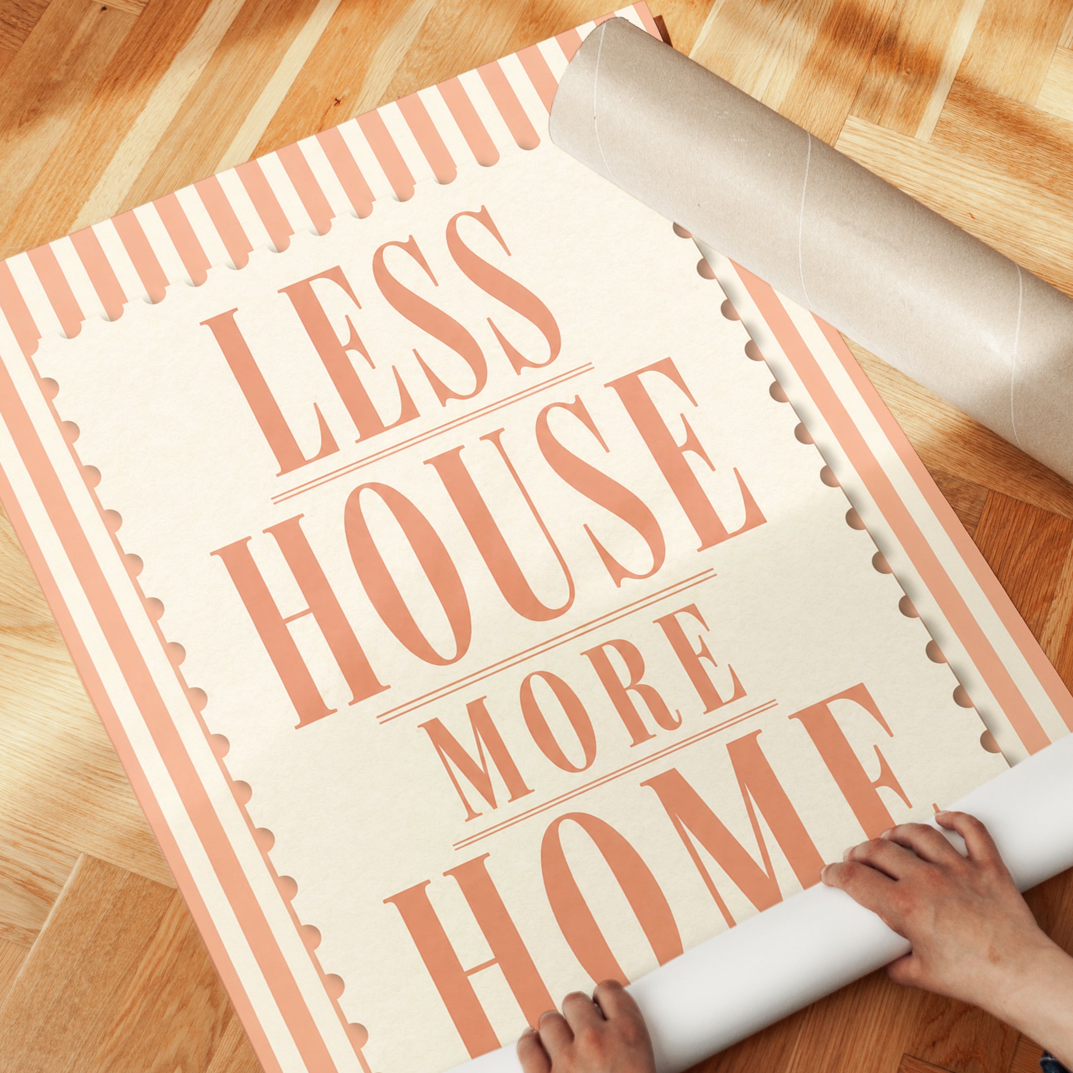 Less House More Home Typography Print: Coral Stripe Design - detail