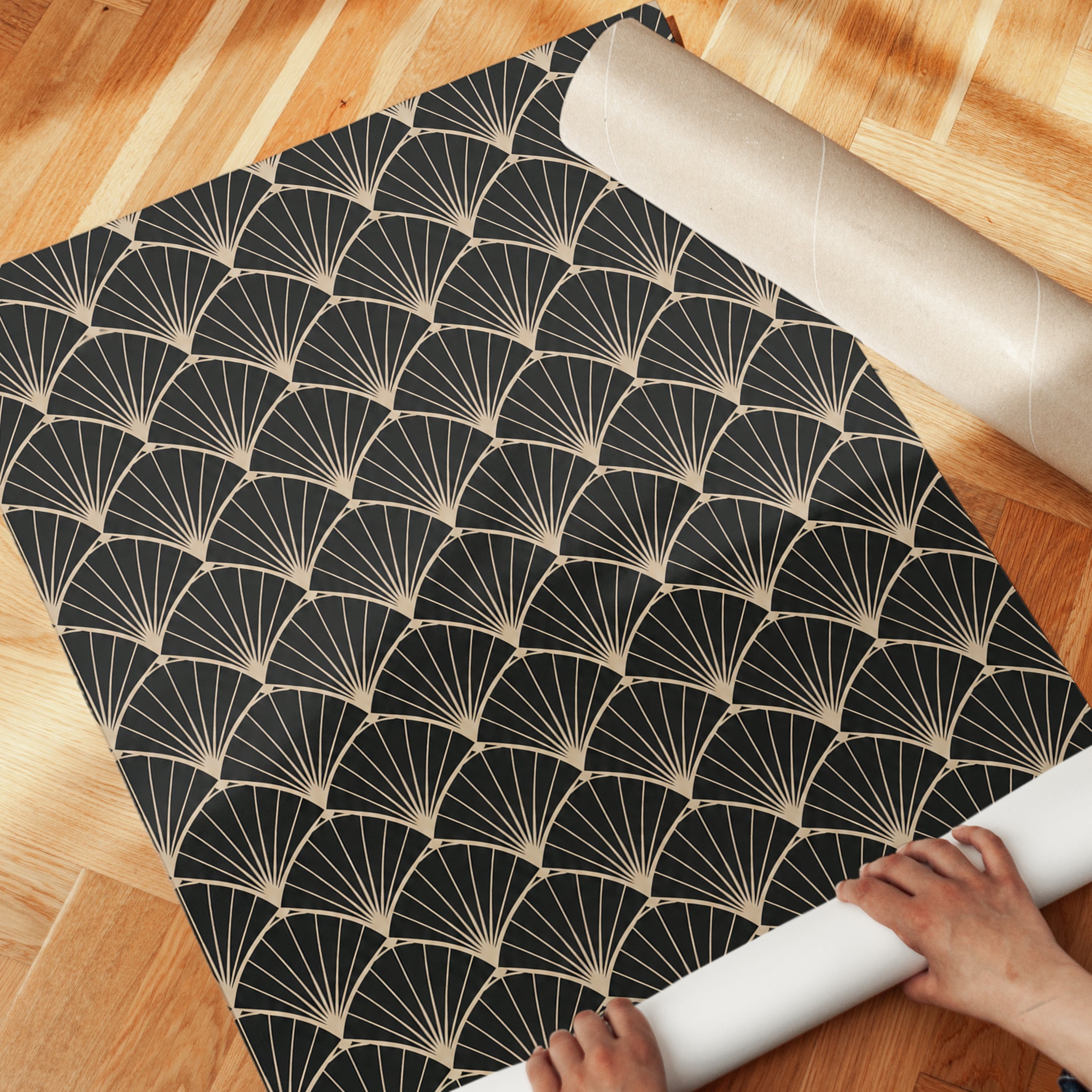 Fan Pattern Art Print: Gold and Black Geometric (Living Room Decor) - detail