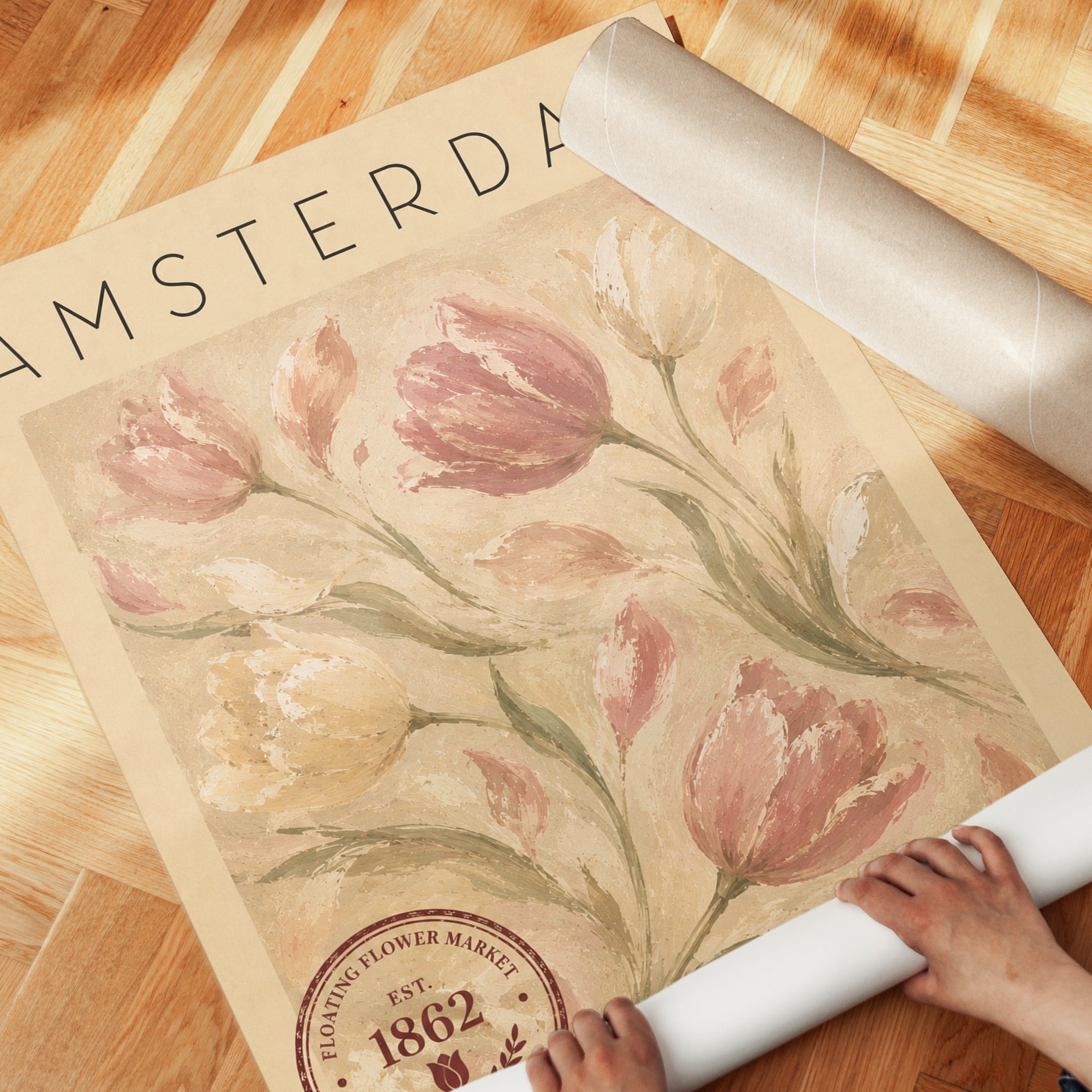 Amsterdam Travel Poster – Vintage Tulip Print - detail