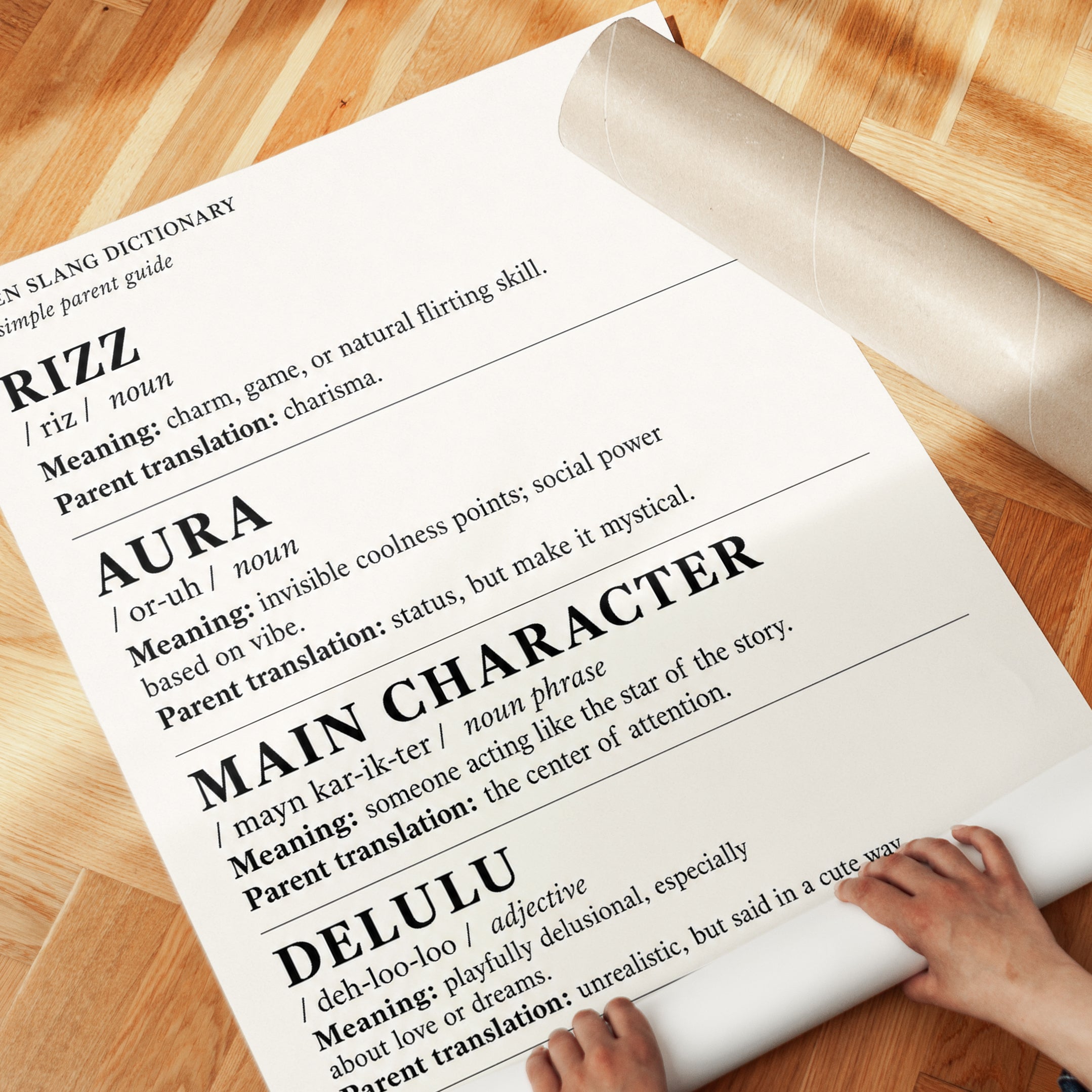 Teen Slang Dictionary Print: Minimalist Typography Wall Art - detail