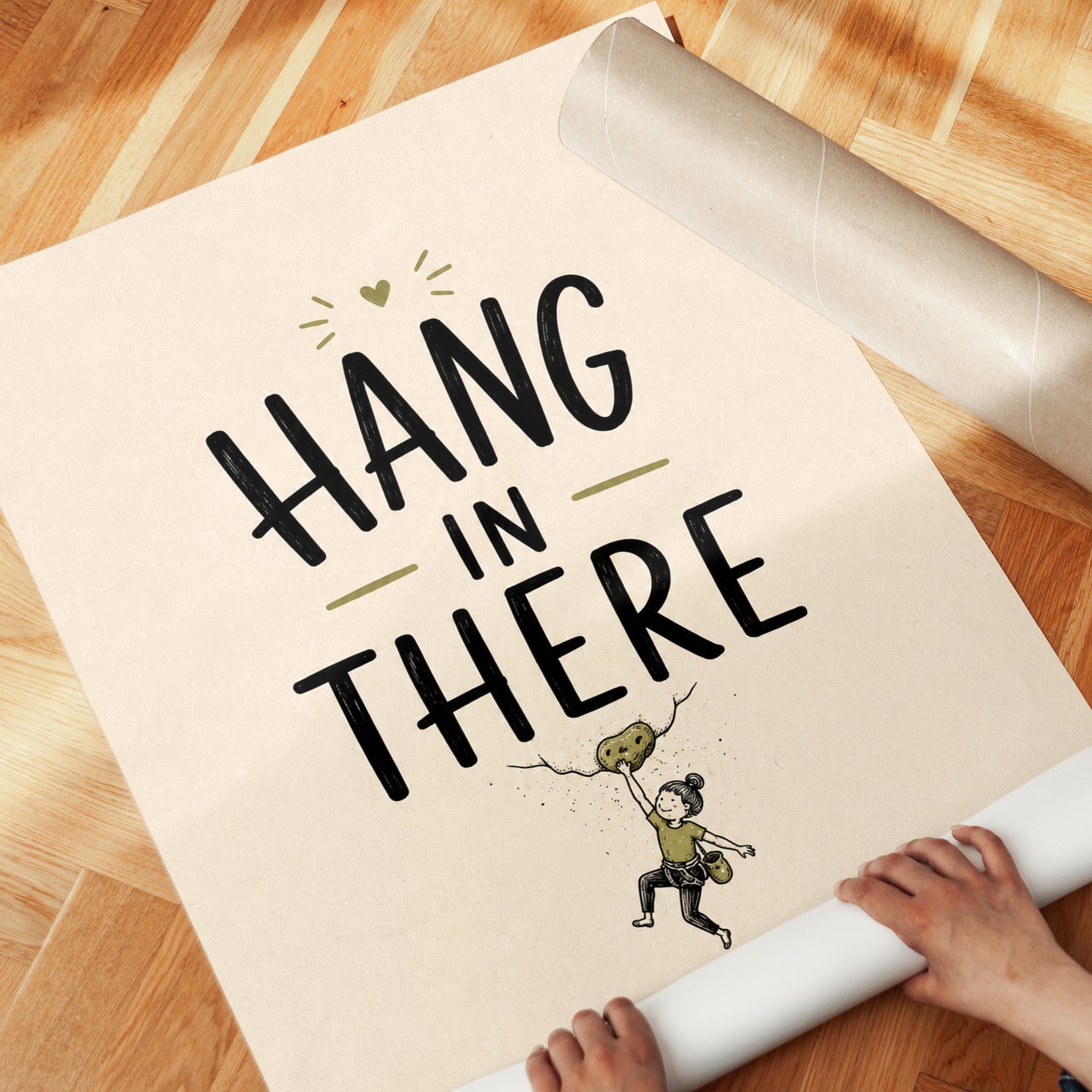 Hang In There Motivational Wall Art: Beige Typography Print - detail