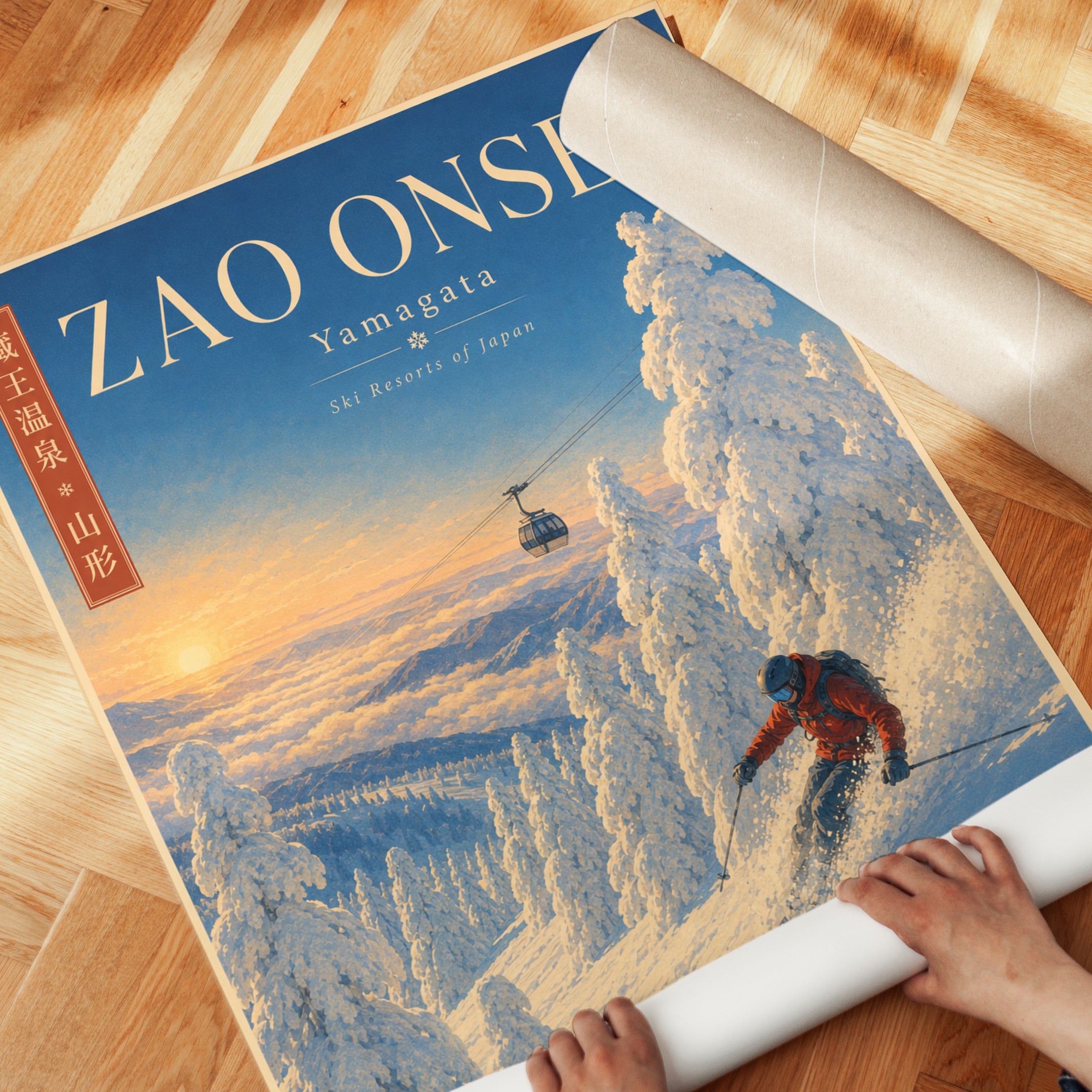 Zao Onsen Ski Resort Poster: Vintage Japanese Winter Travel Art - detail