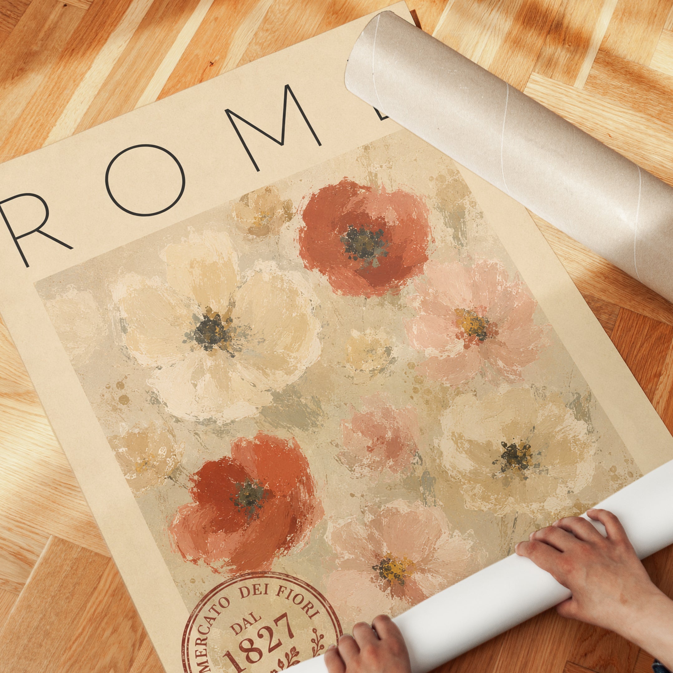 Rome Travel Poster – Vintage Floral Wall Art - detail