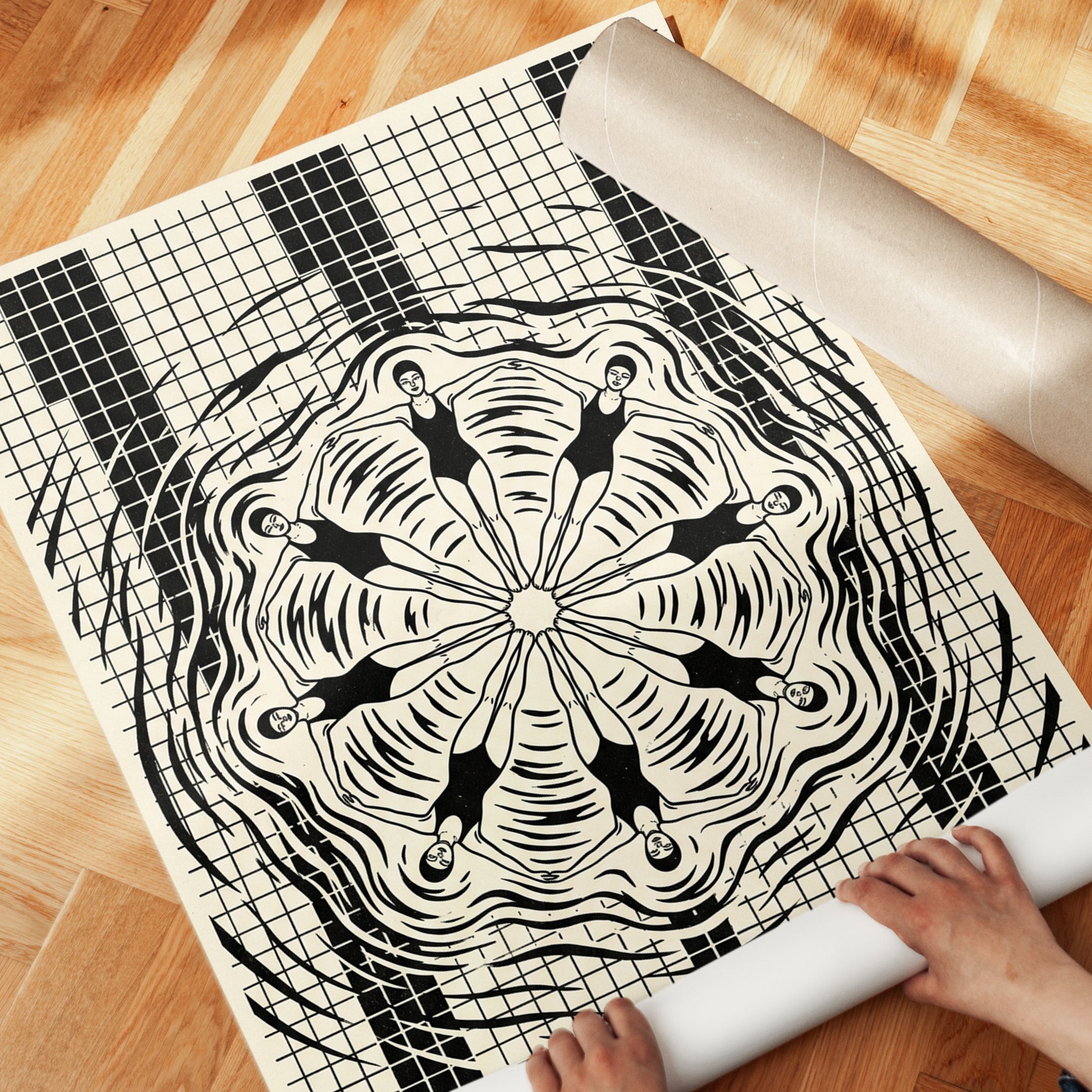 Art Deco Swimmers Print — Synchronized Swimming Kaleidoscope - detail