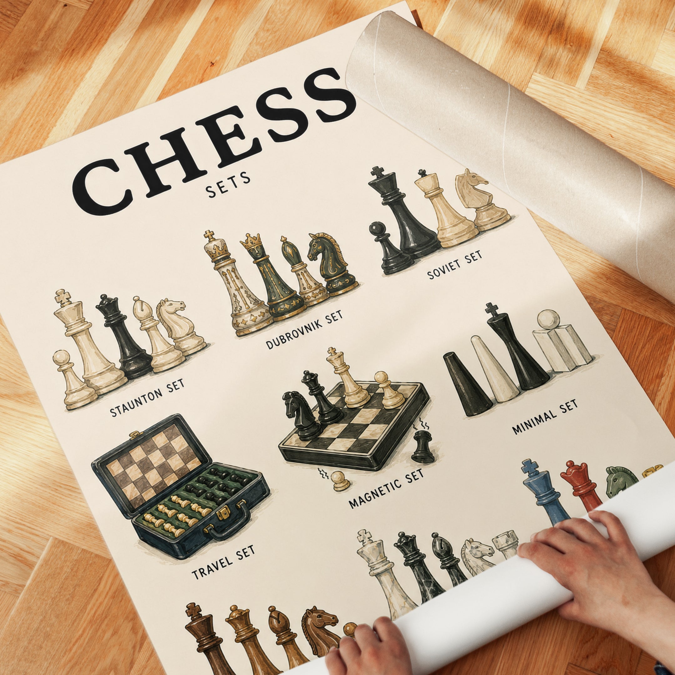Chess Sets Illustration Print — Vintage Educational Guide - detail