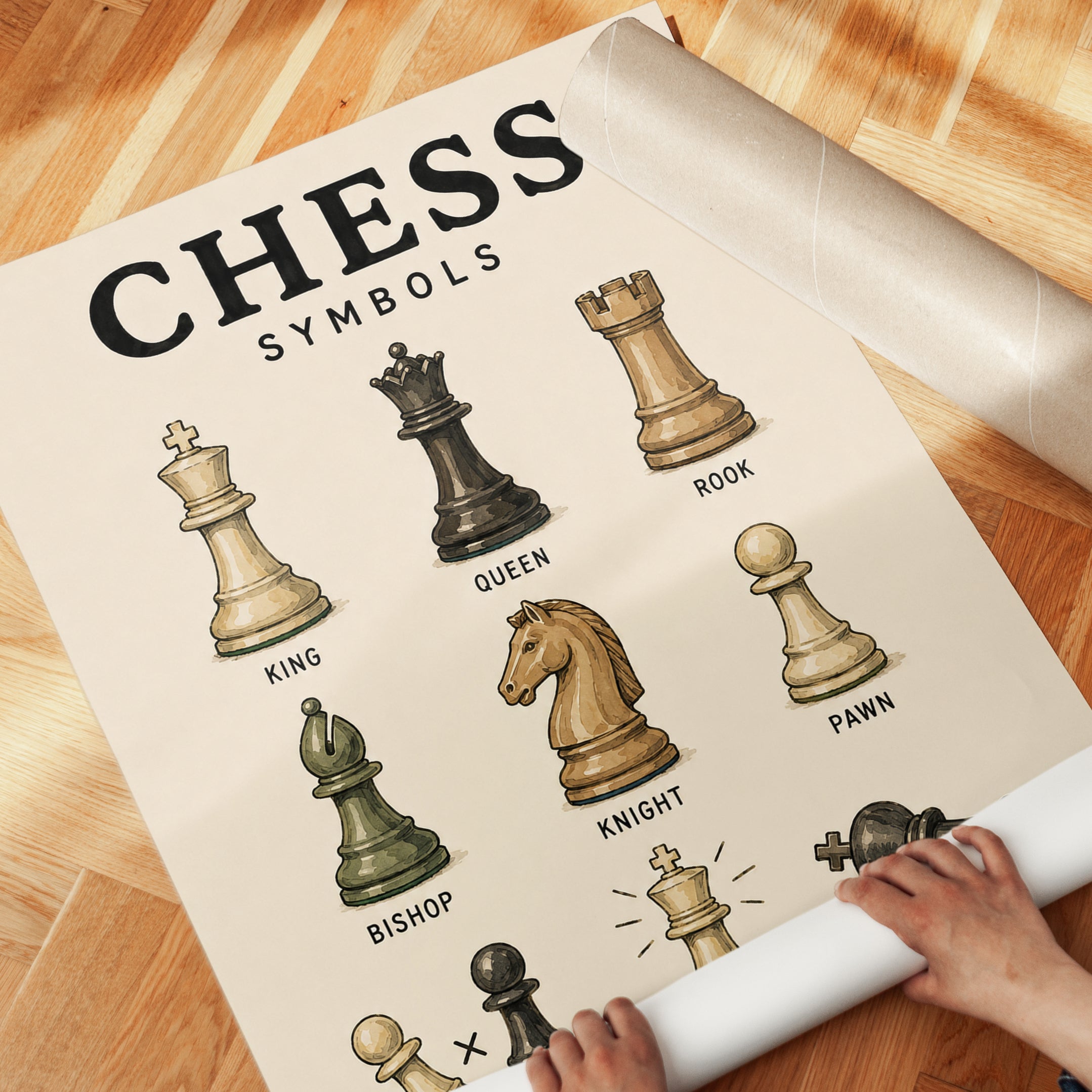 Chess Symbols Educational Print — Illustrated Chess Pieces Guide - detail