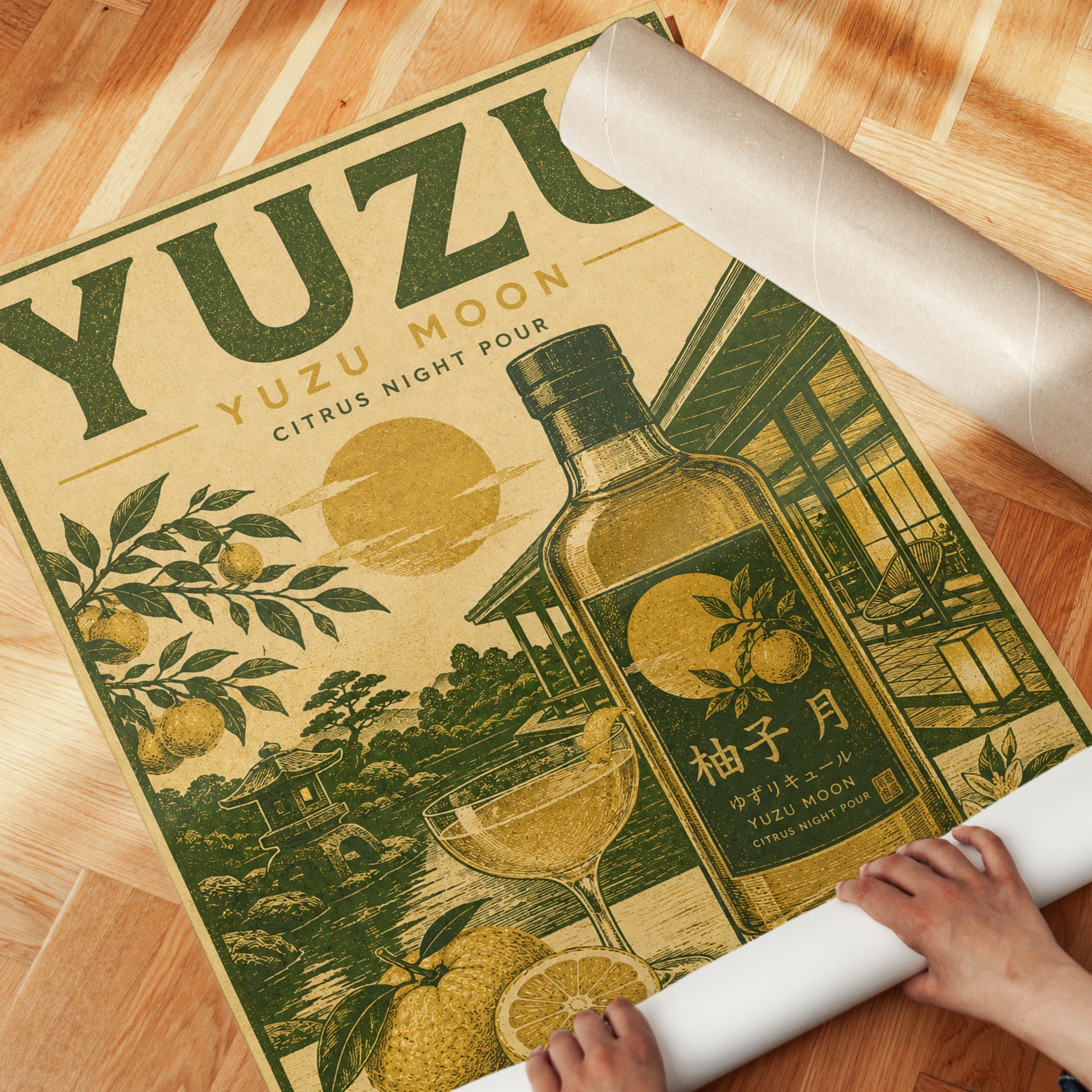Yuzu Citrus Print: Vintage Japanese Poster (Kitchen or Bar Wall Art) - detail