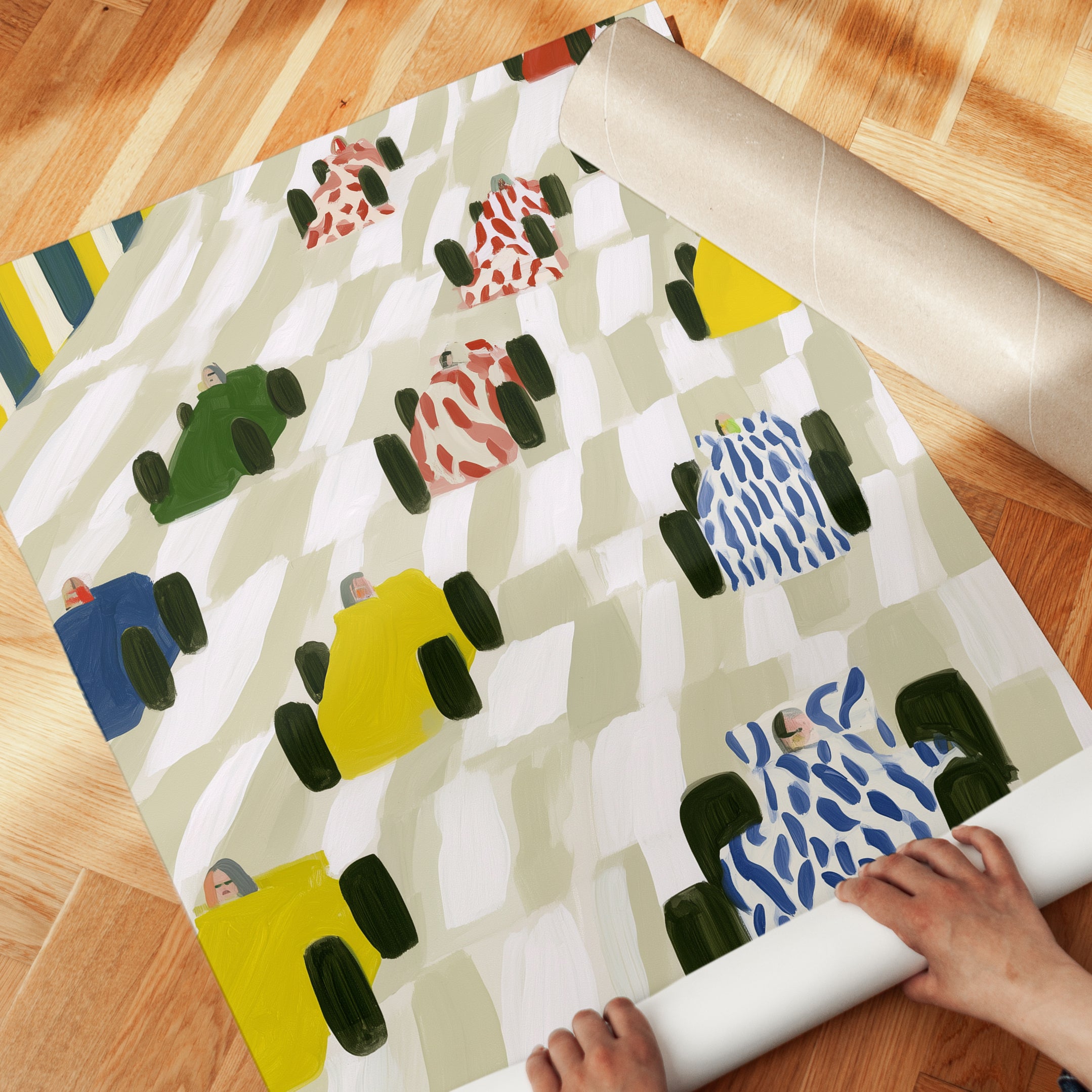 Race Cars Illustration: Vintage Formula One Print (Kids & Office) - detail