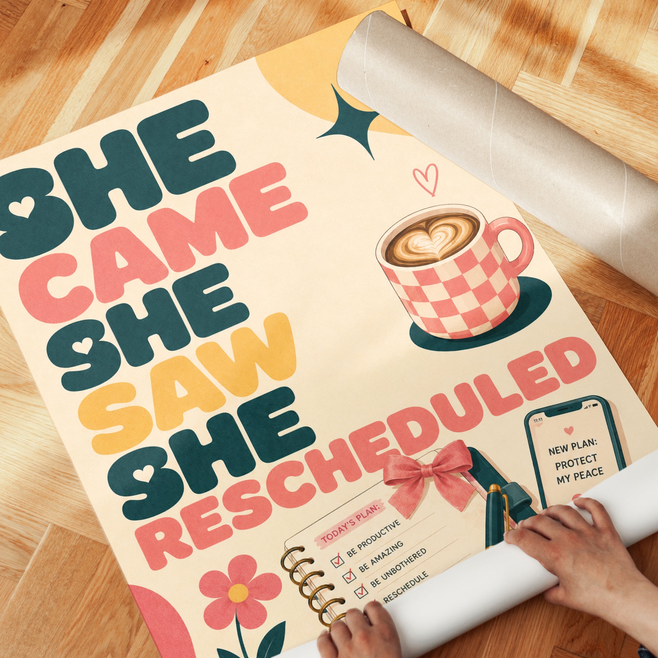 Motivational Office Print: Retro Self-Care Art (A4 and Larger) - detail