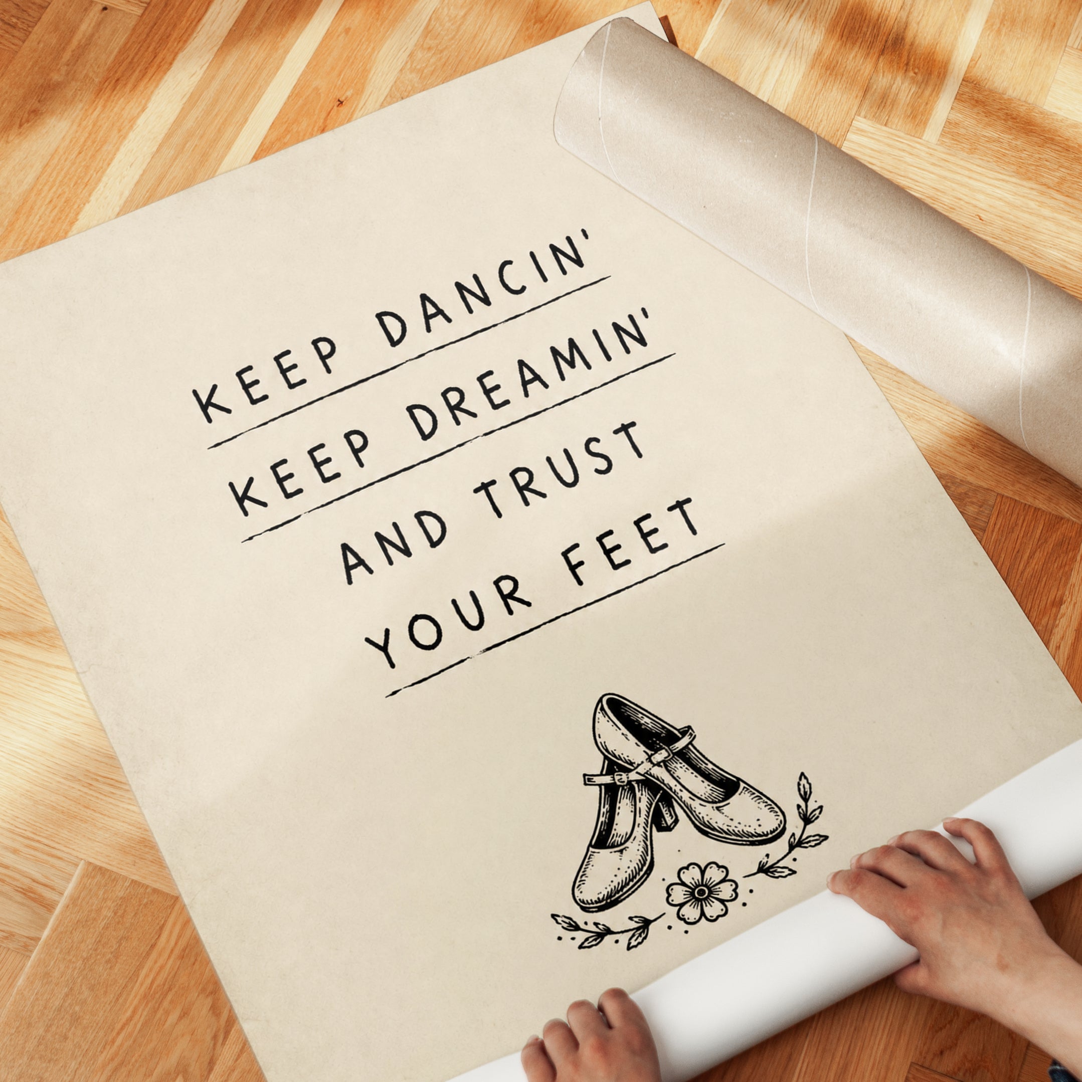 Keep Dancin' Typography Print: Vintage Dance Shoes With Quote - detail