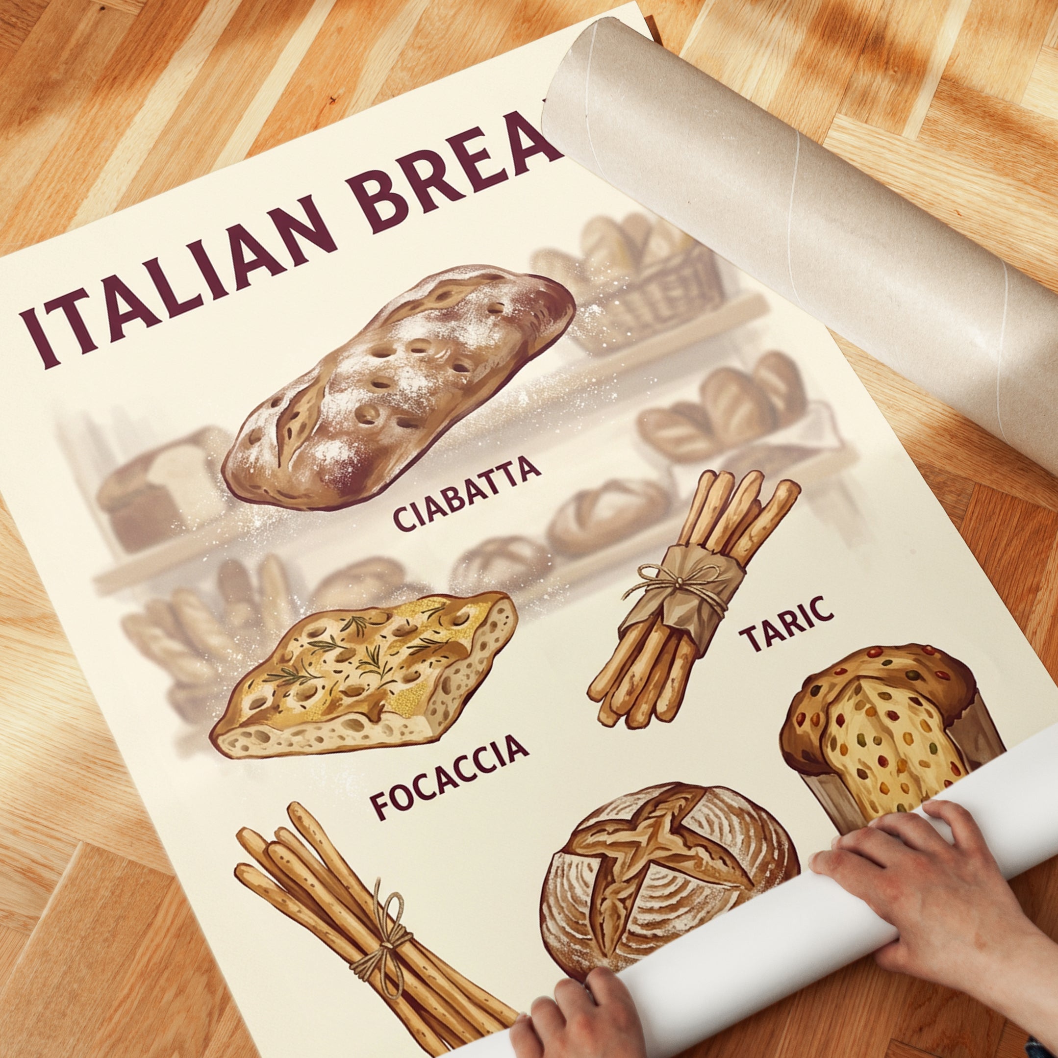 Italian Bread Poster: Vintage Culinary Illustration Art - detail