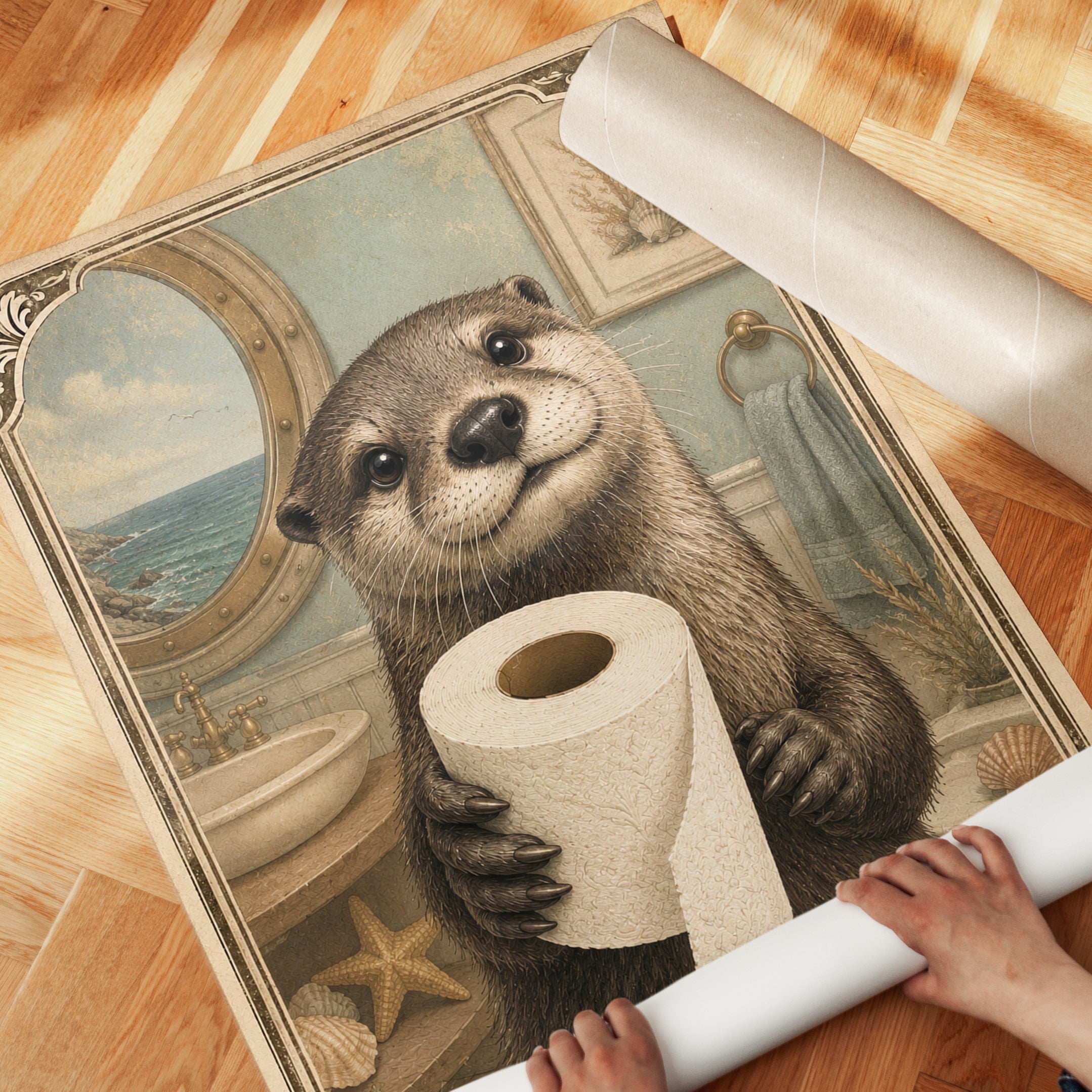 Vintage Otter Bathroom Print - detail