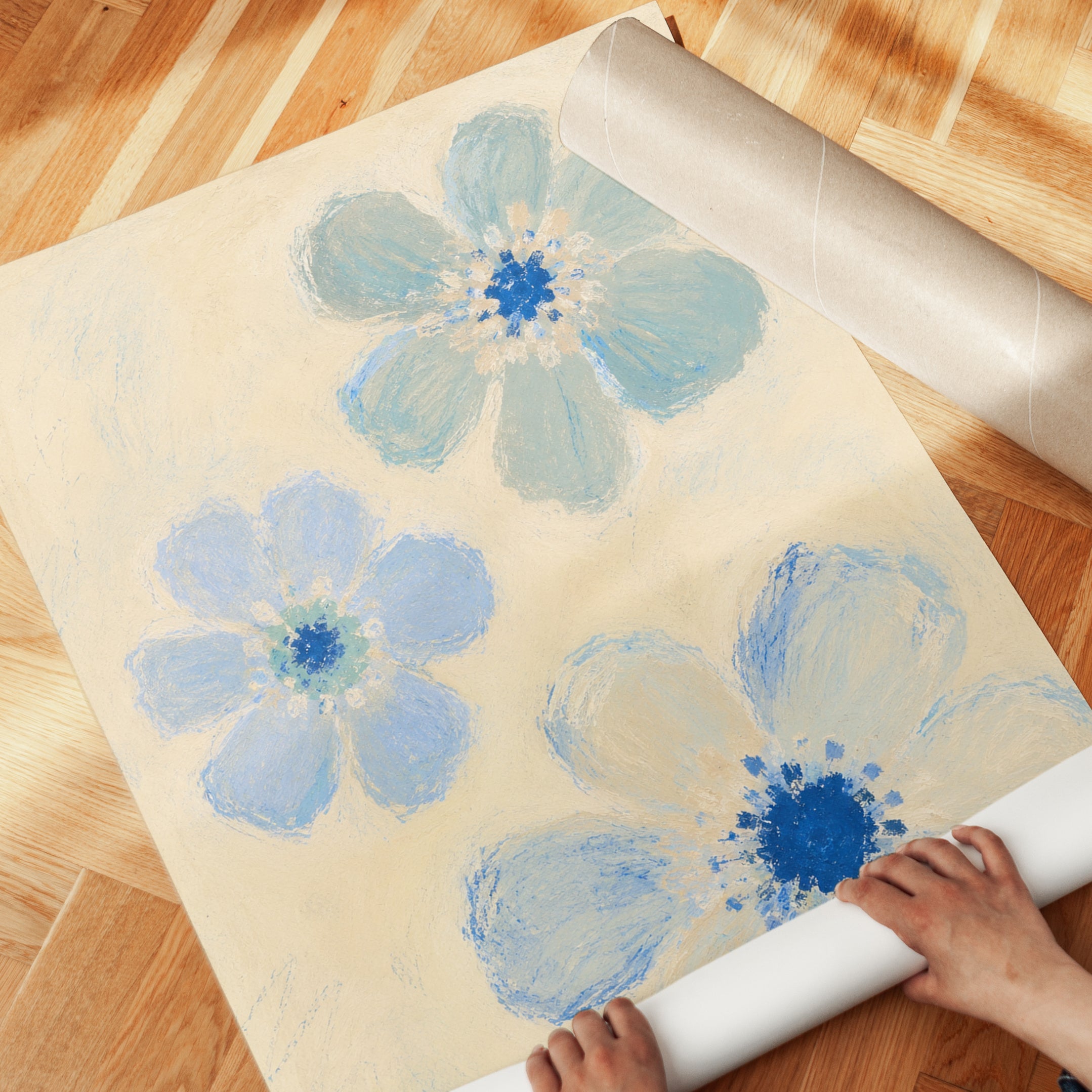 Blue Flower Wall Art – Soft Floral Print - detail