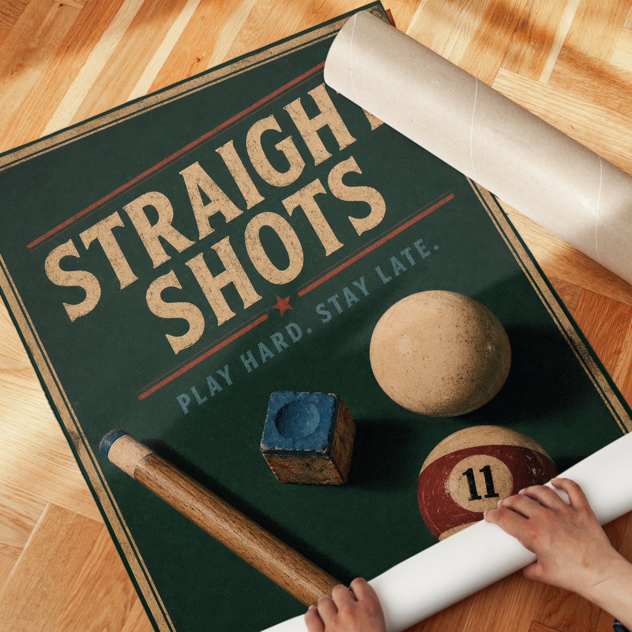 Pool Hall Wall Art – Vintage Billiard Poster - detail
