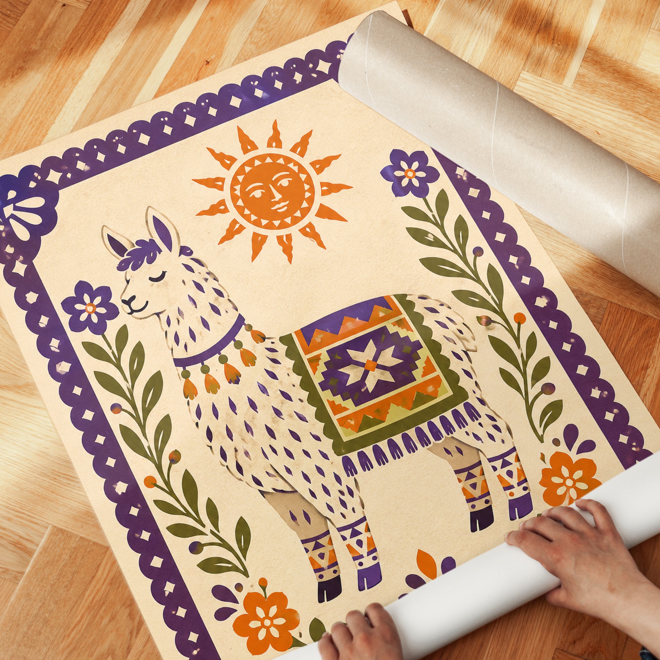 Llama Folk Art Print – Southwestern Wall Art - detail