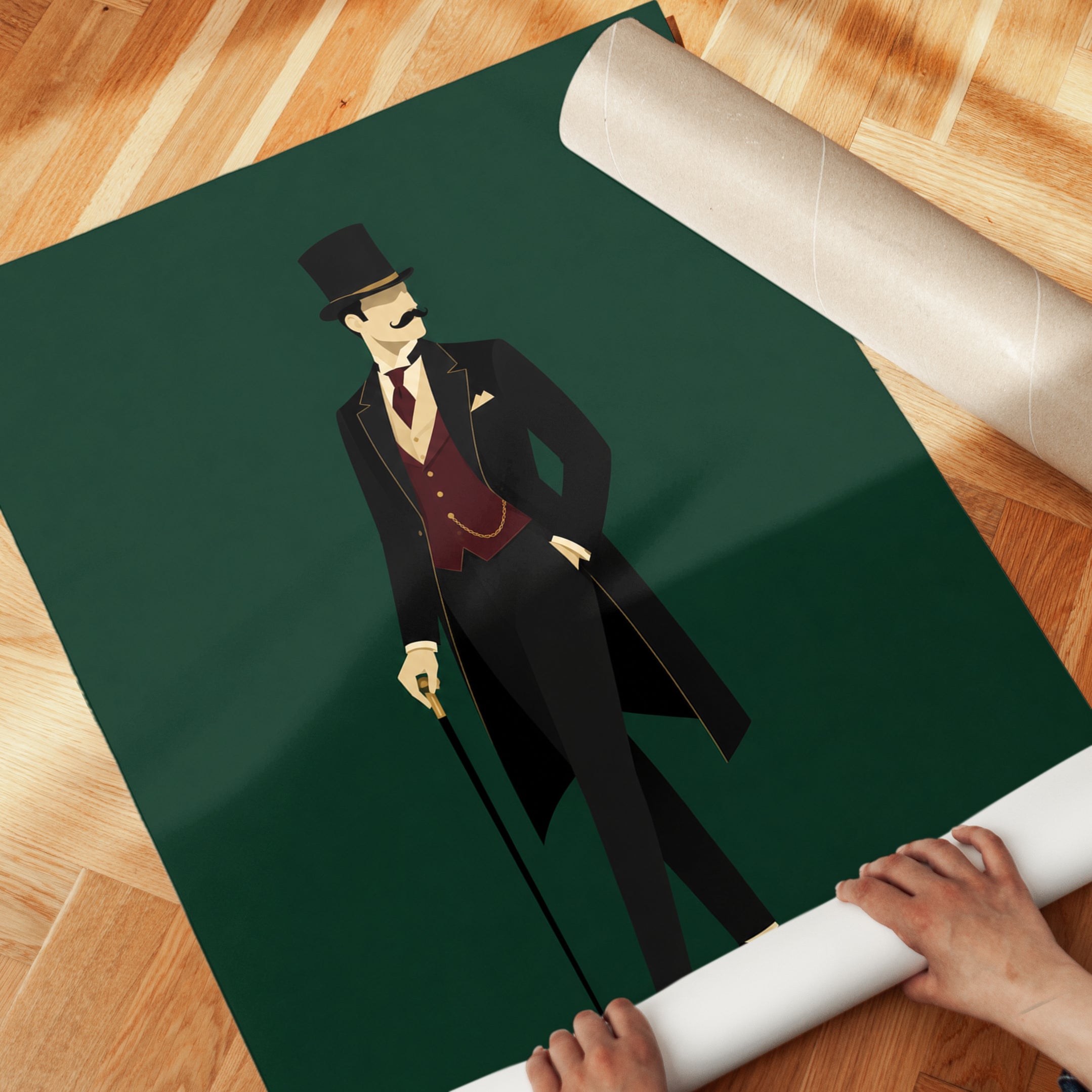 Victorian Gentleman Art Print: Minimalist Figure on Green - detail