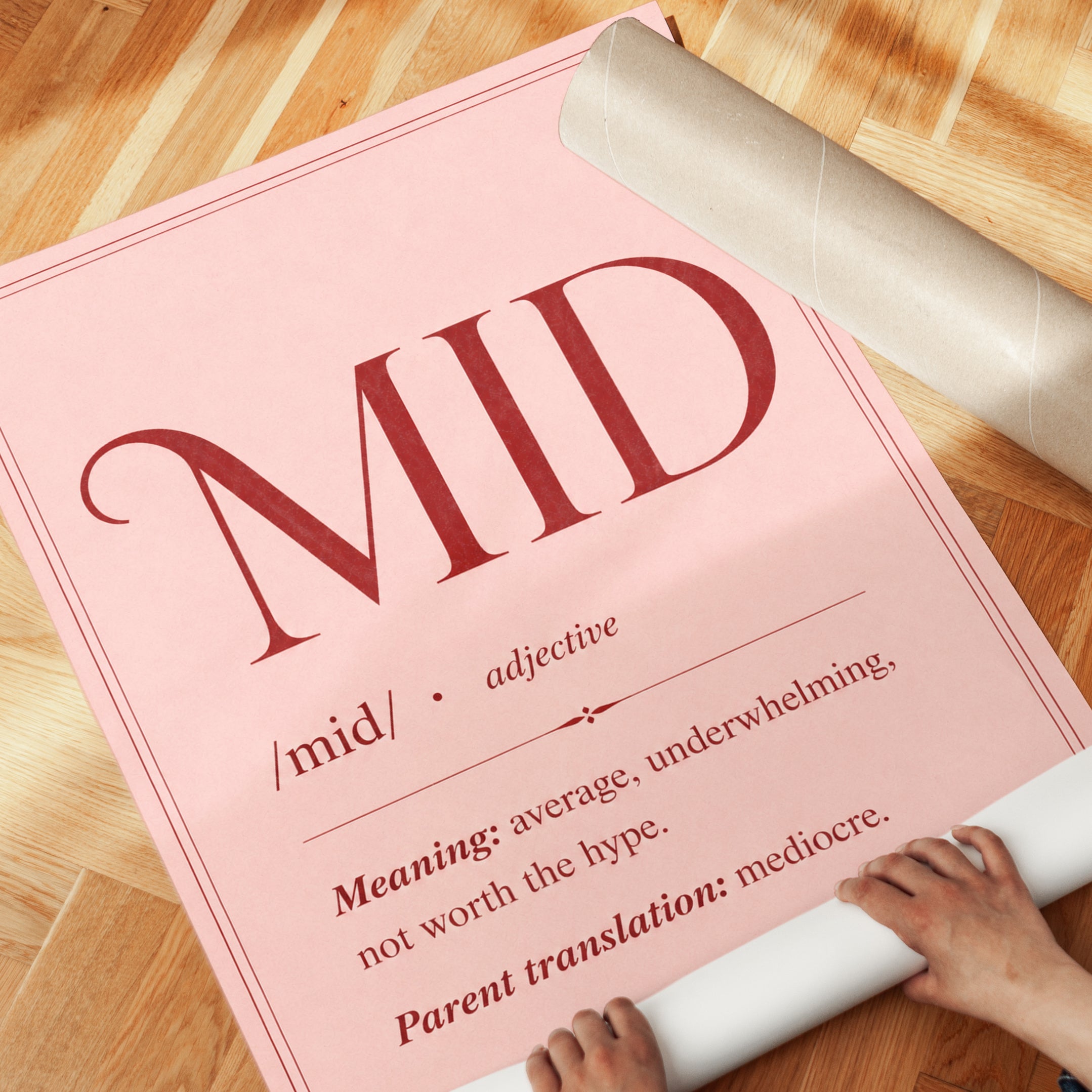 Mid Definition Typography Print: Pink Dictionary Style Wall Art - detail