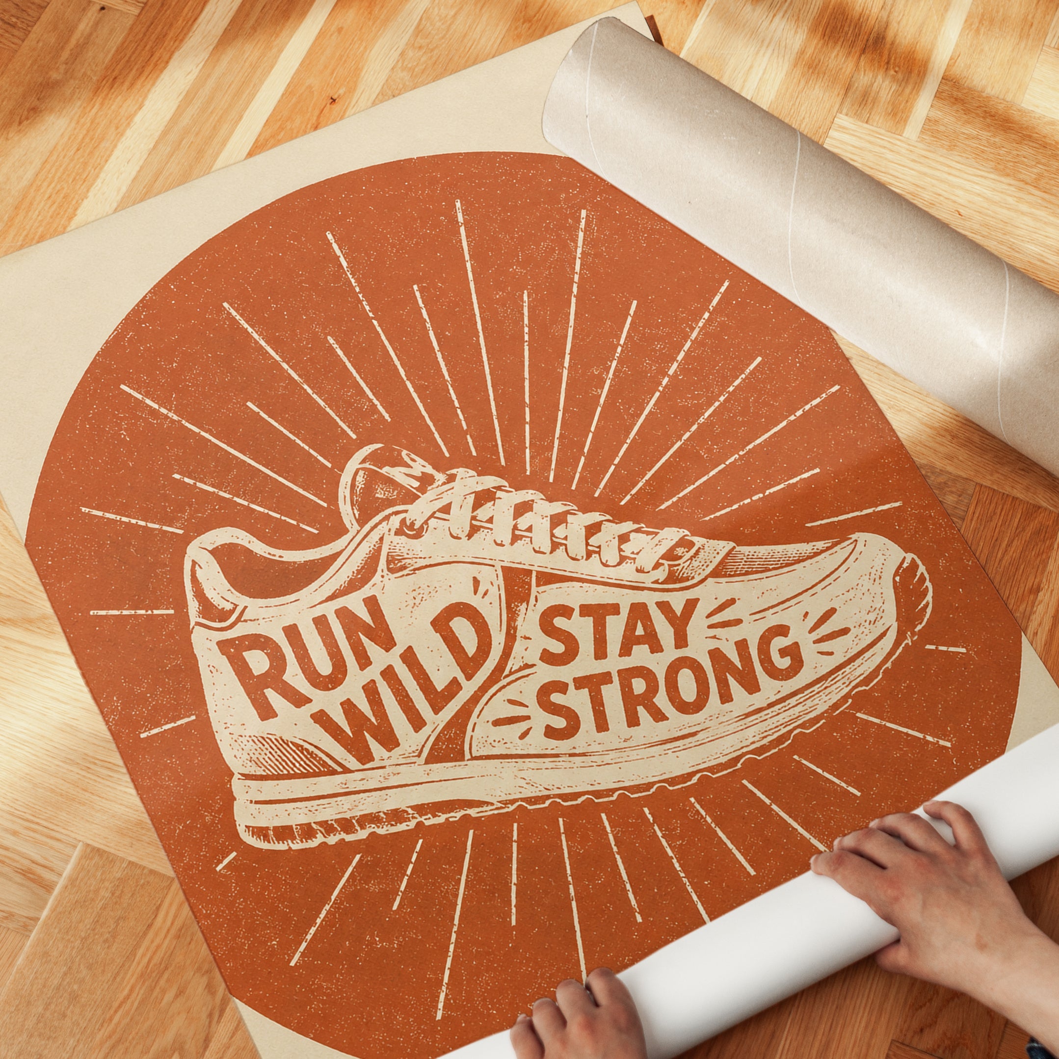 Vintage Running Shoe Print: Motivational Sunburst Gym Wall Art - detail