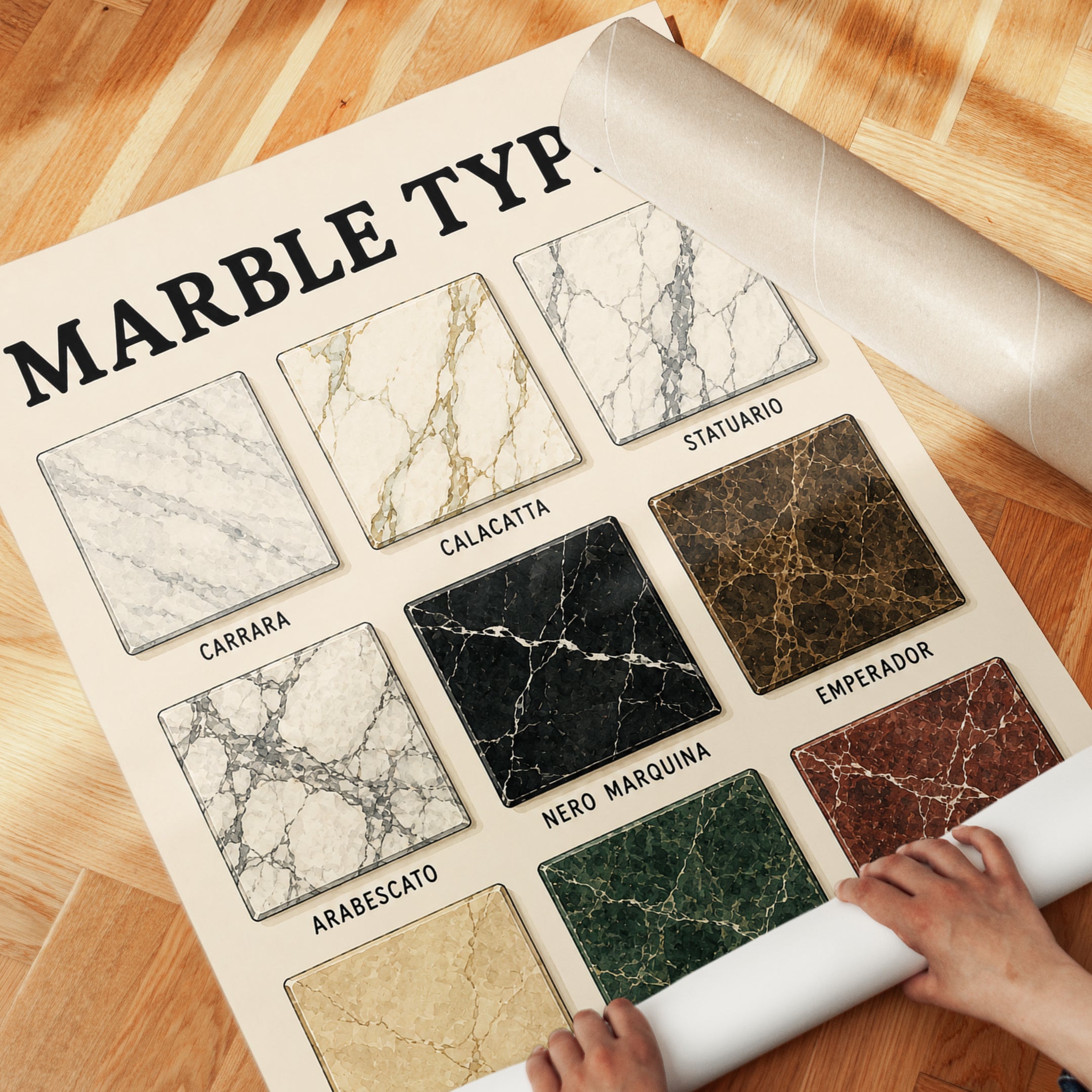 Marble Types Chart Poster: Educational Reference Wall Art - detail