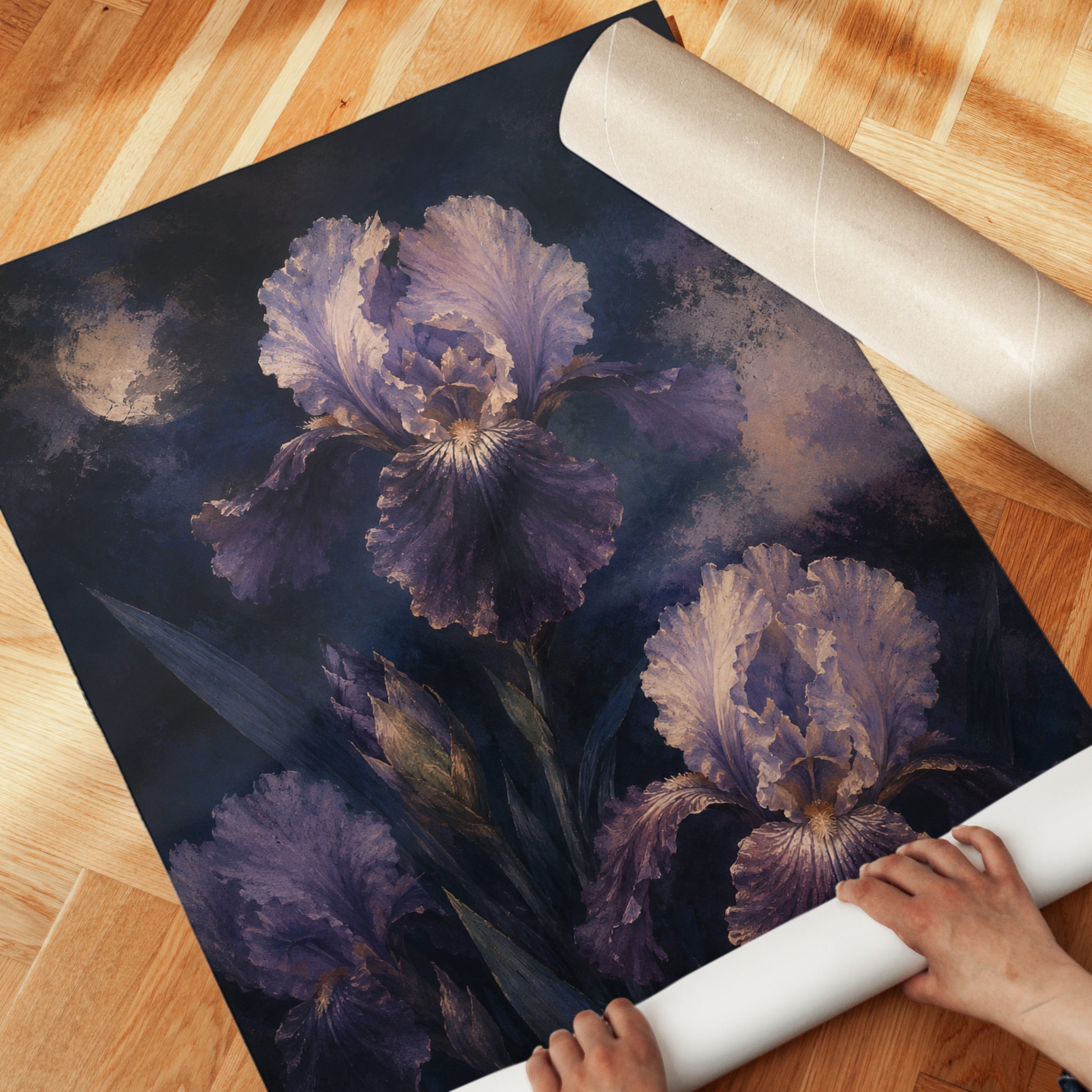 Purple Iris Wall Art – Dark Floral Print - detail