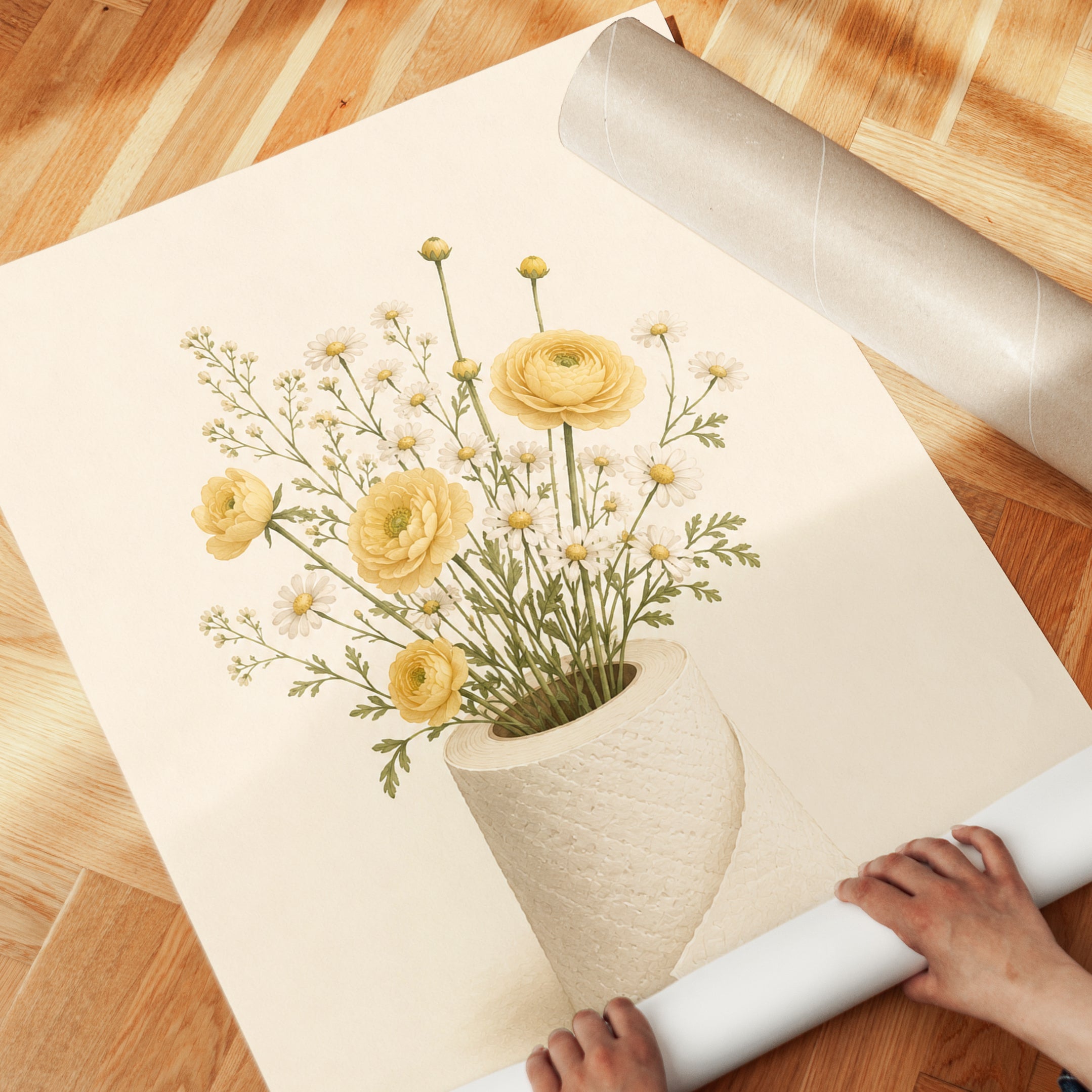 Yellow Floral Wall Art – Ranunculus Print - detail