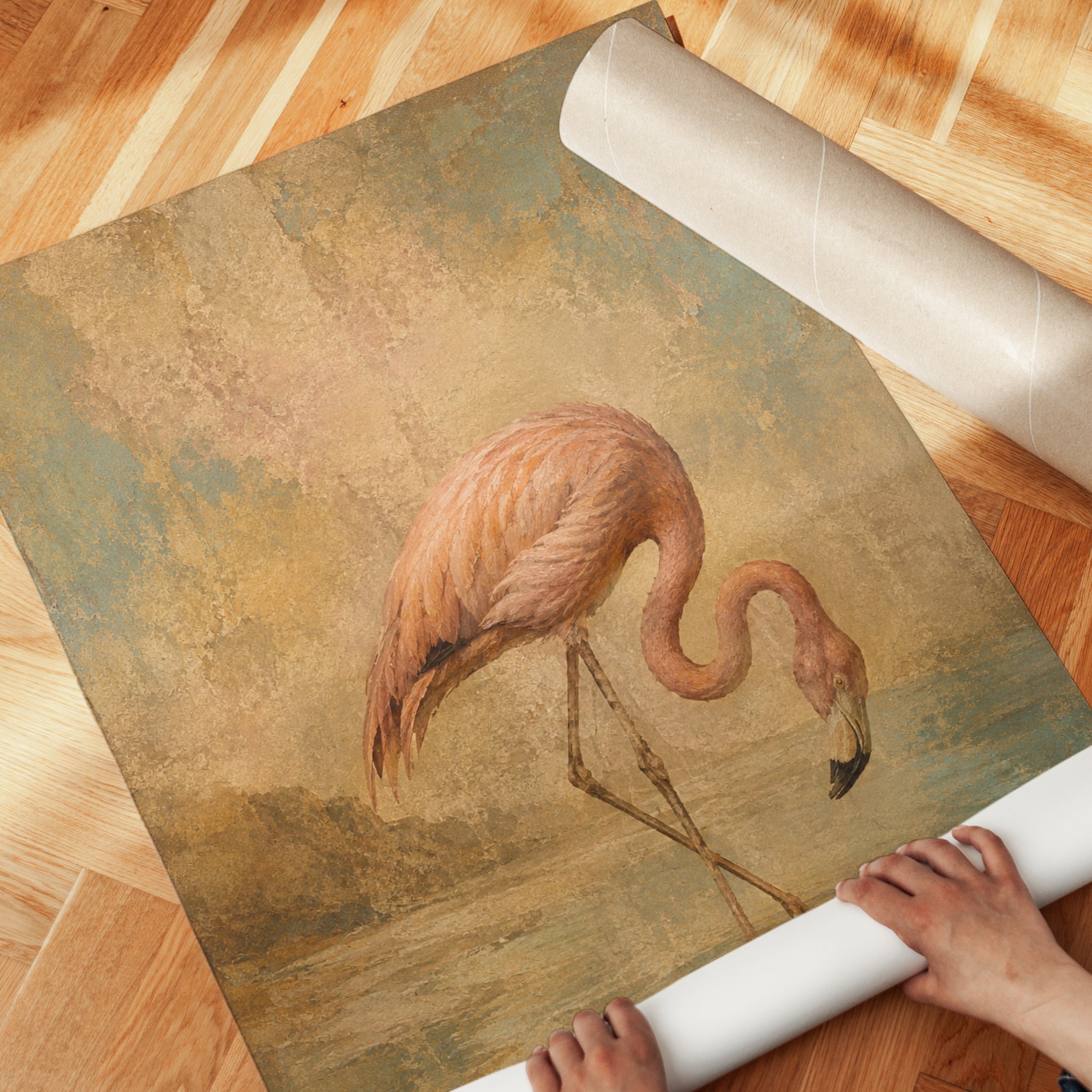 Flamingo Wall Art – Vintage Bird Print - detail