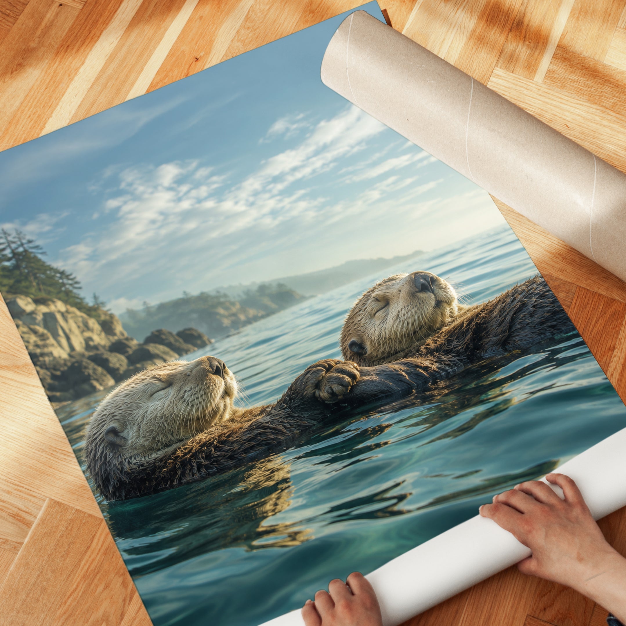 Sea Otters Coastal Photography Print: Wildlife Blue Ocean Art - detail