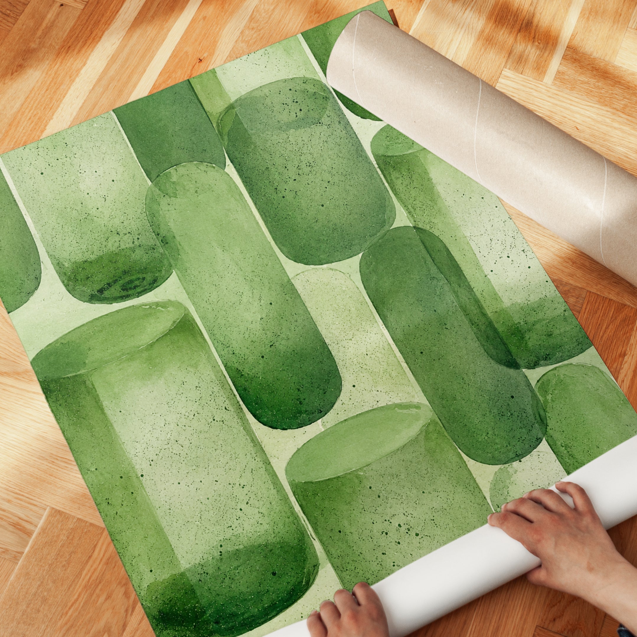 Abstract Geometric Shapes Print – Green Wall Art - detail