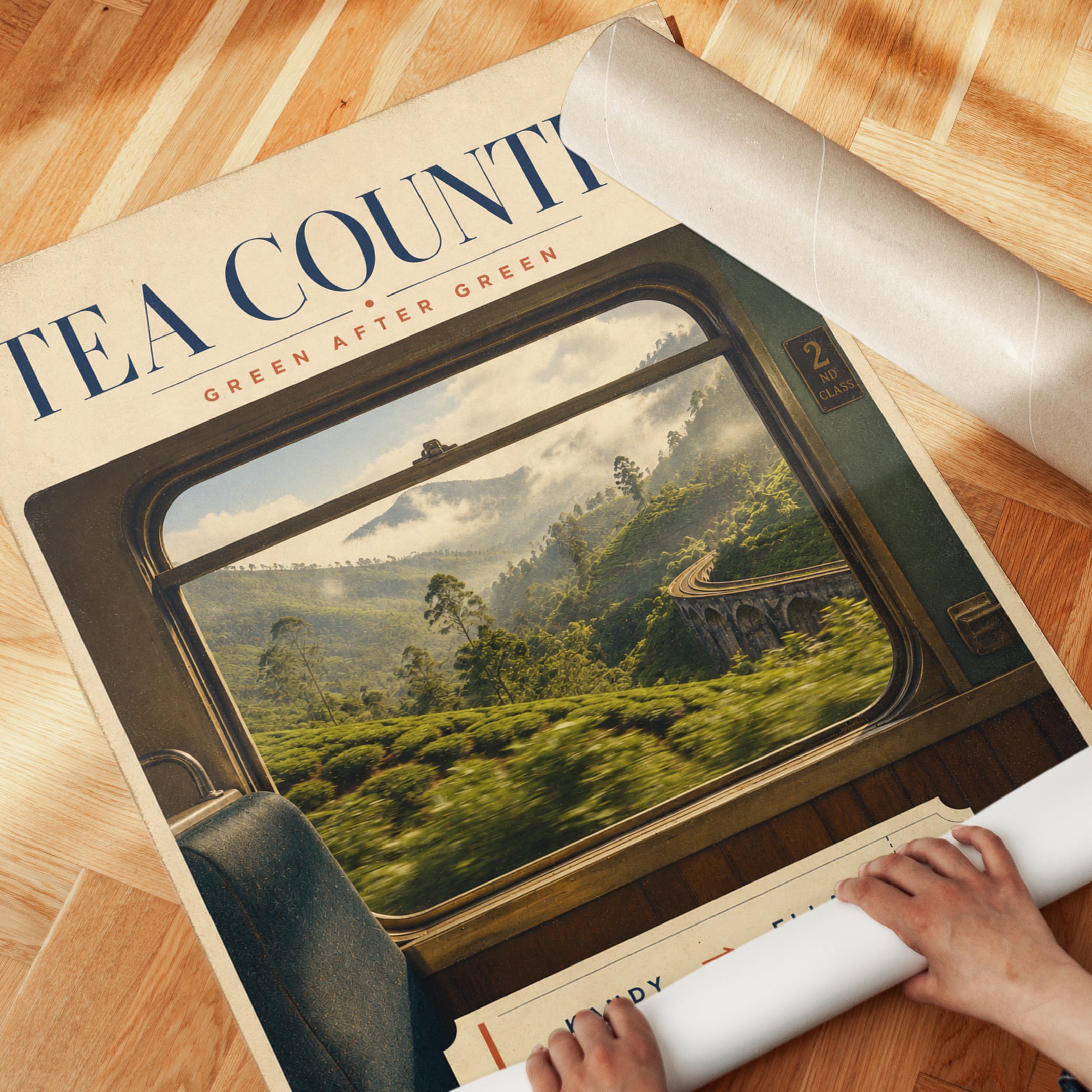 Tea Plantation Poster – Vintage Travel Print - detail