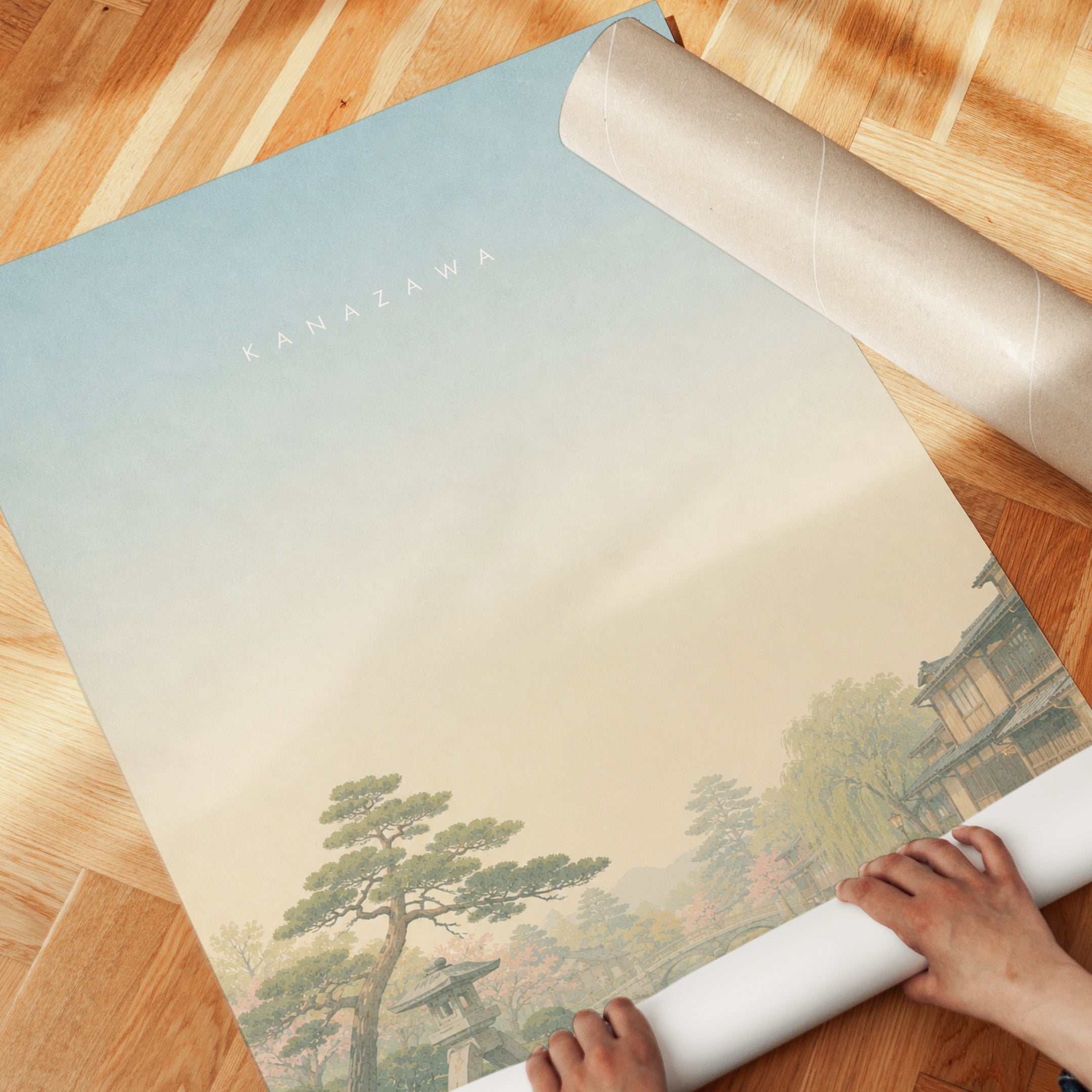 Kanazawa Garden Wall Art: Misty Japanese Landscape Print - detail