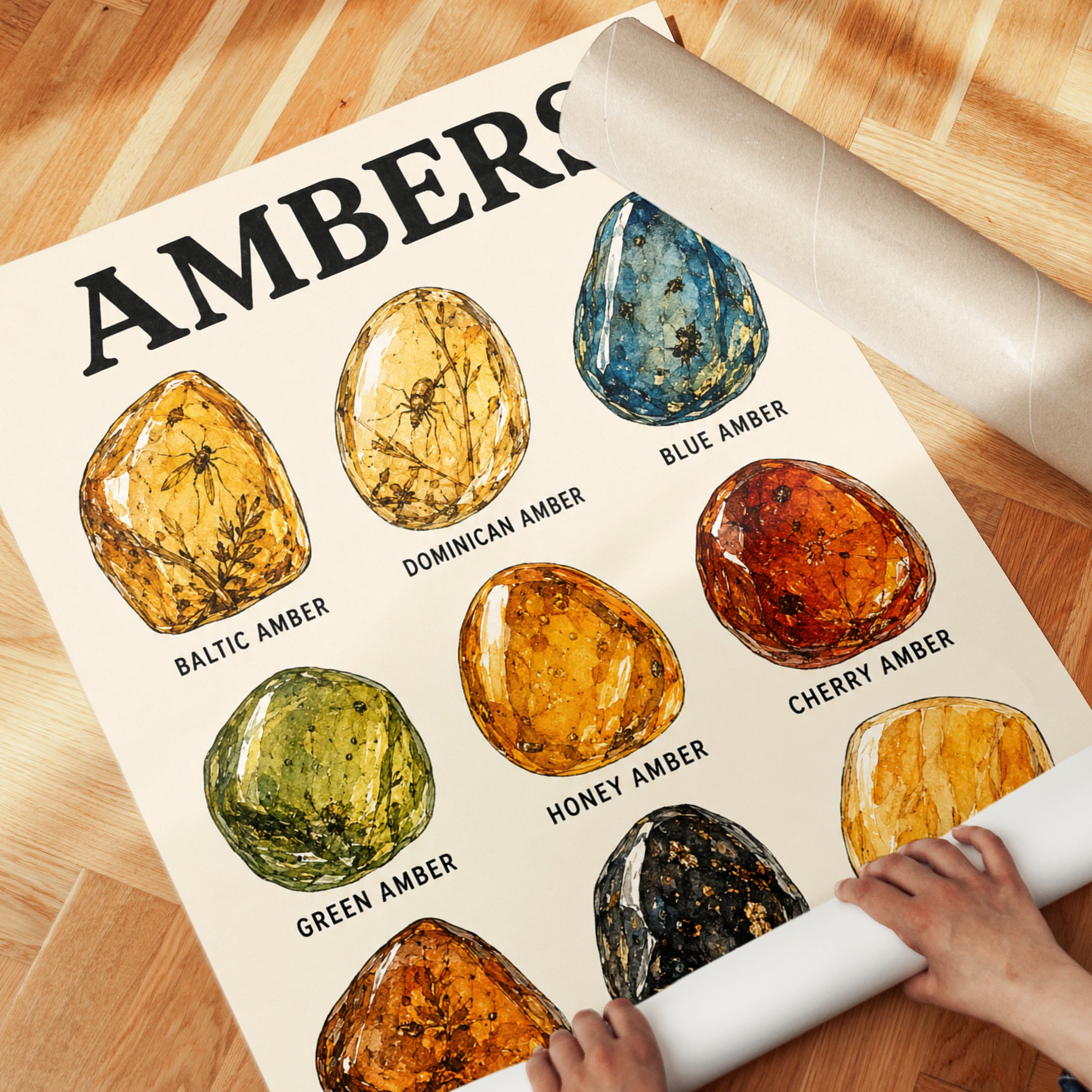 Amber Types Educational Print — Illustrated Gemstone Chart - detail