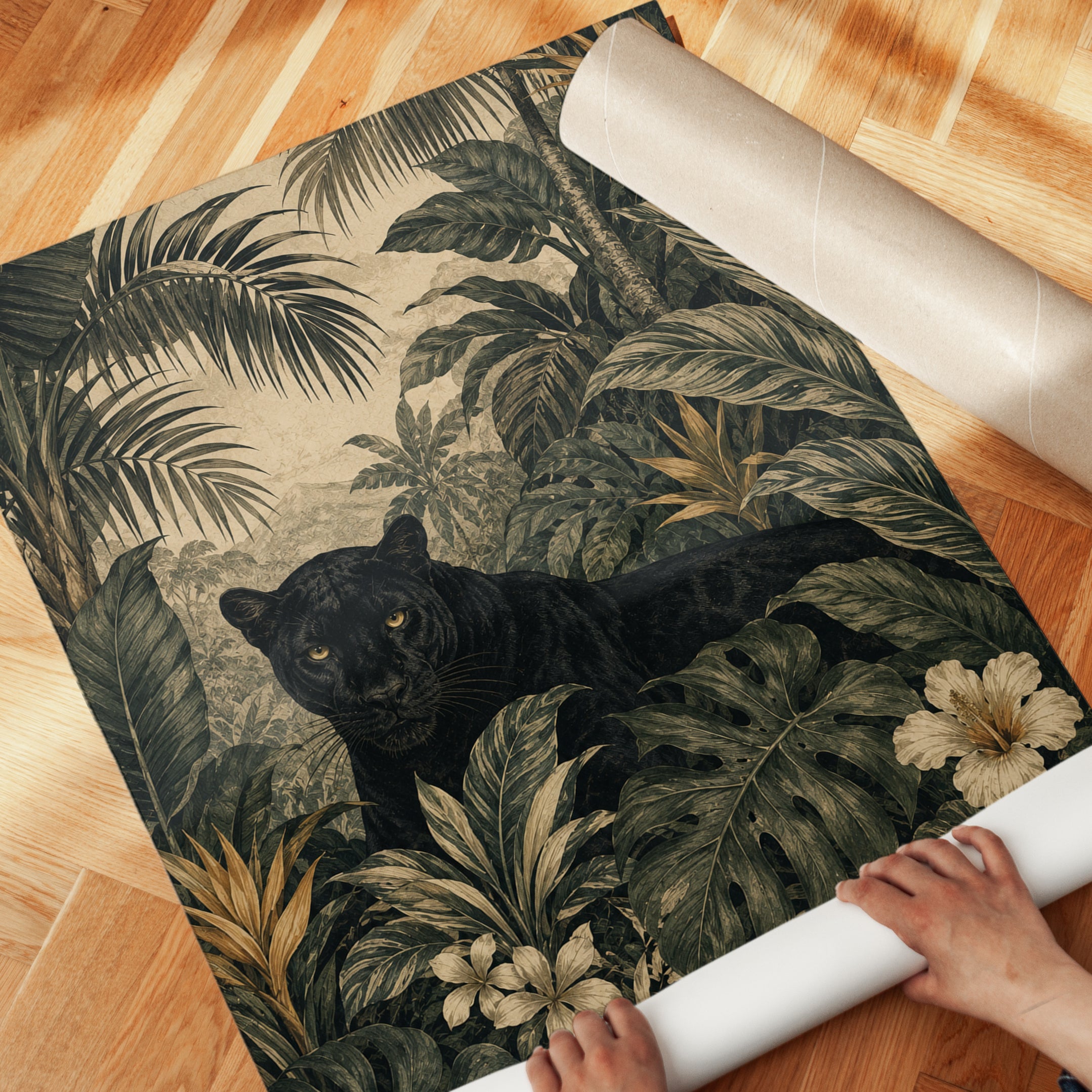 Black Panther Wall Art – Tropical Jungle Print - detail