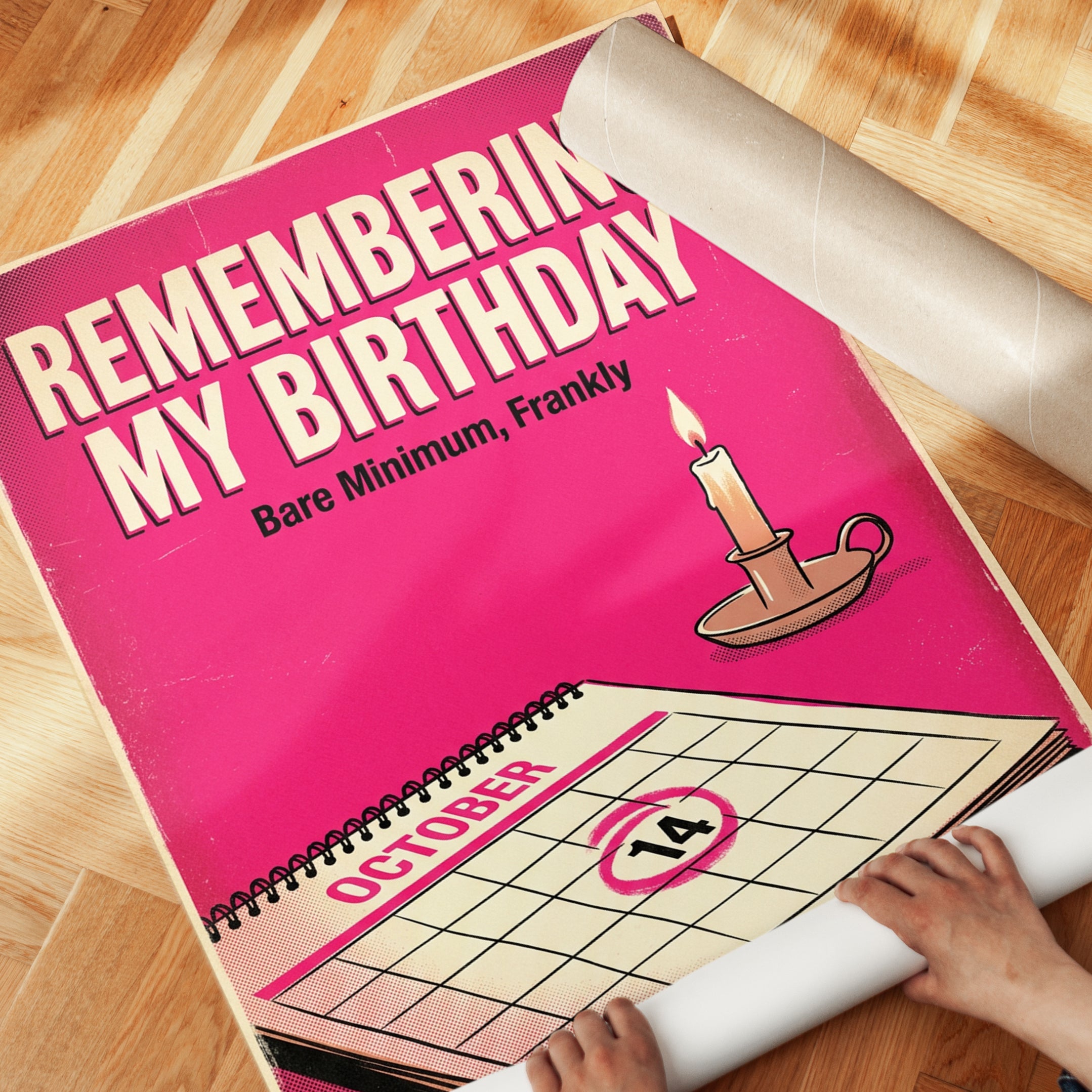 Remembering My Birthday: Retro Pink Humor Poster - detail