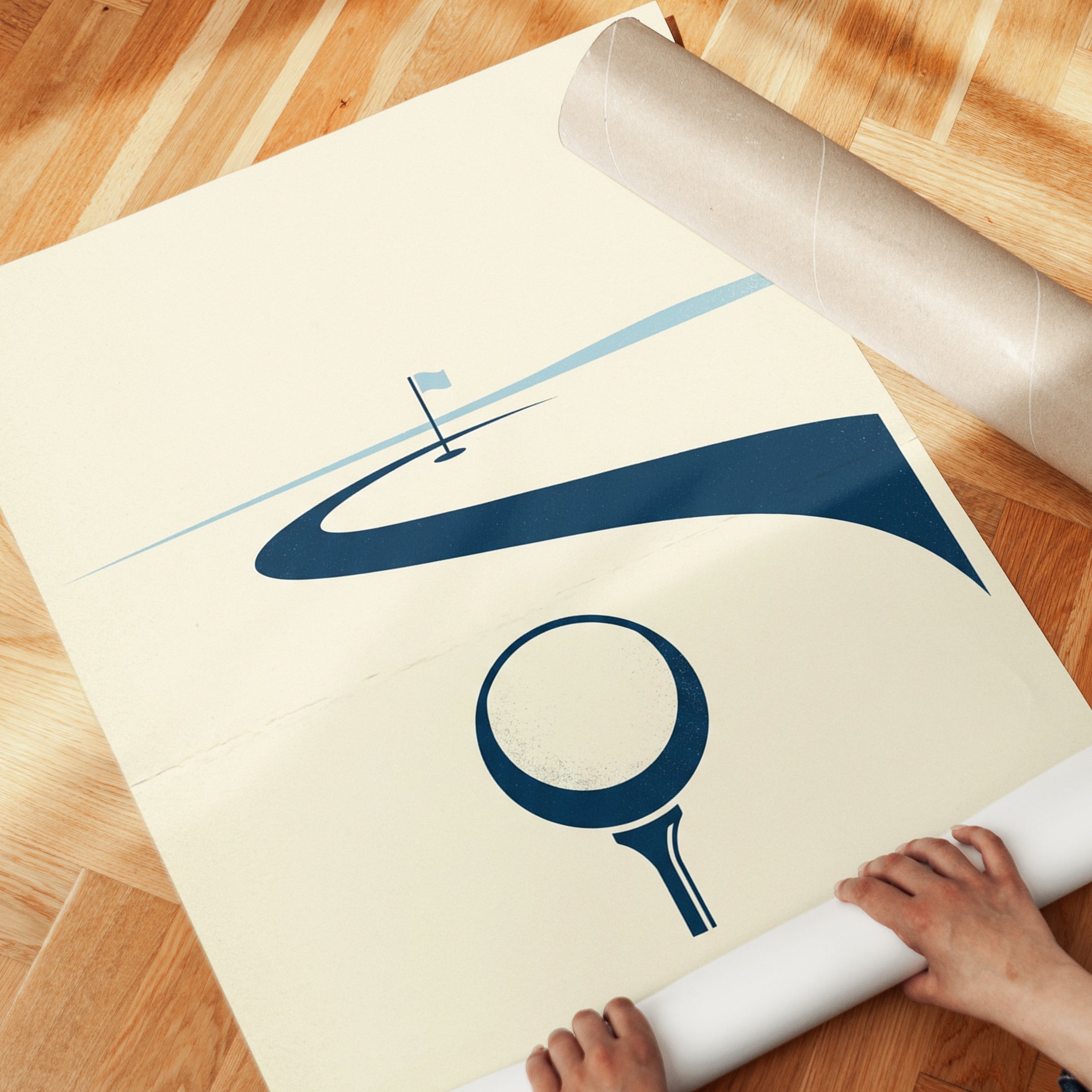 Golf Course Poster: Minimalist Navy Blue Geometric Design - detail