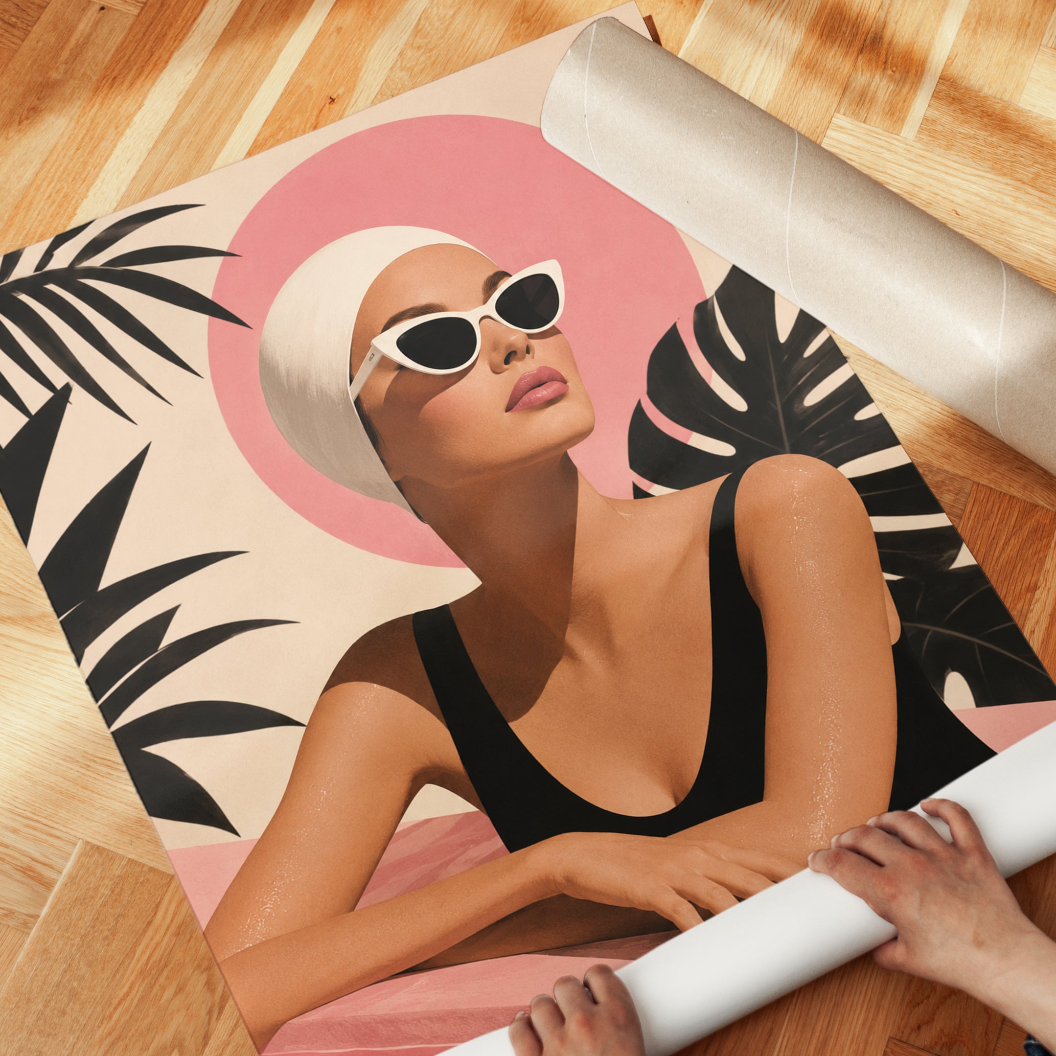 Retro Poolside Fashion Print: Mid-Century Modern Summer Art - detail
