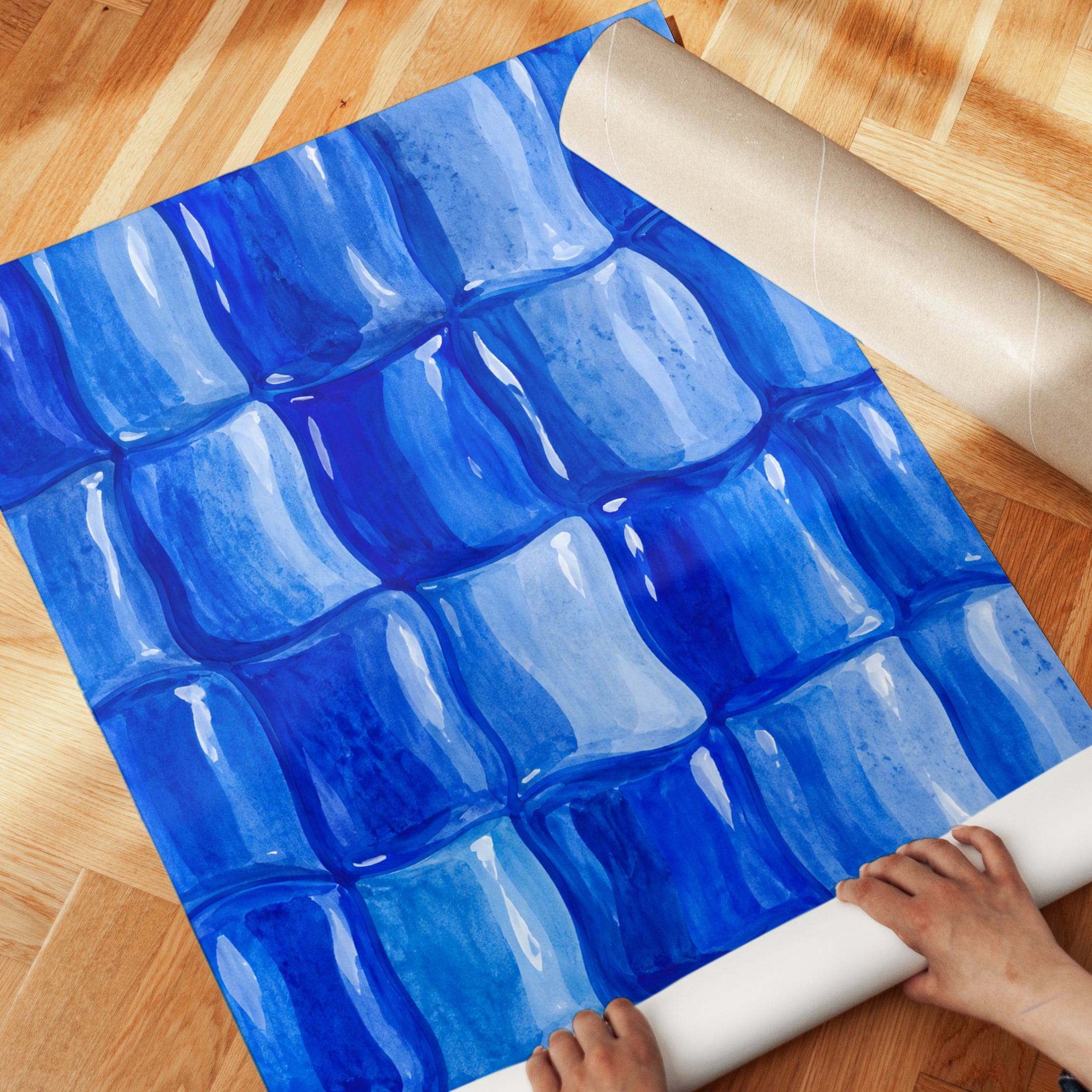 Blue Tile Wall Art – Abstract Geometric Print - detail