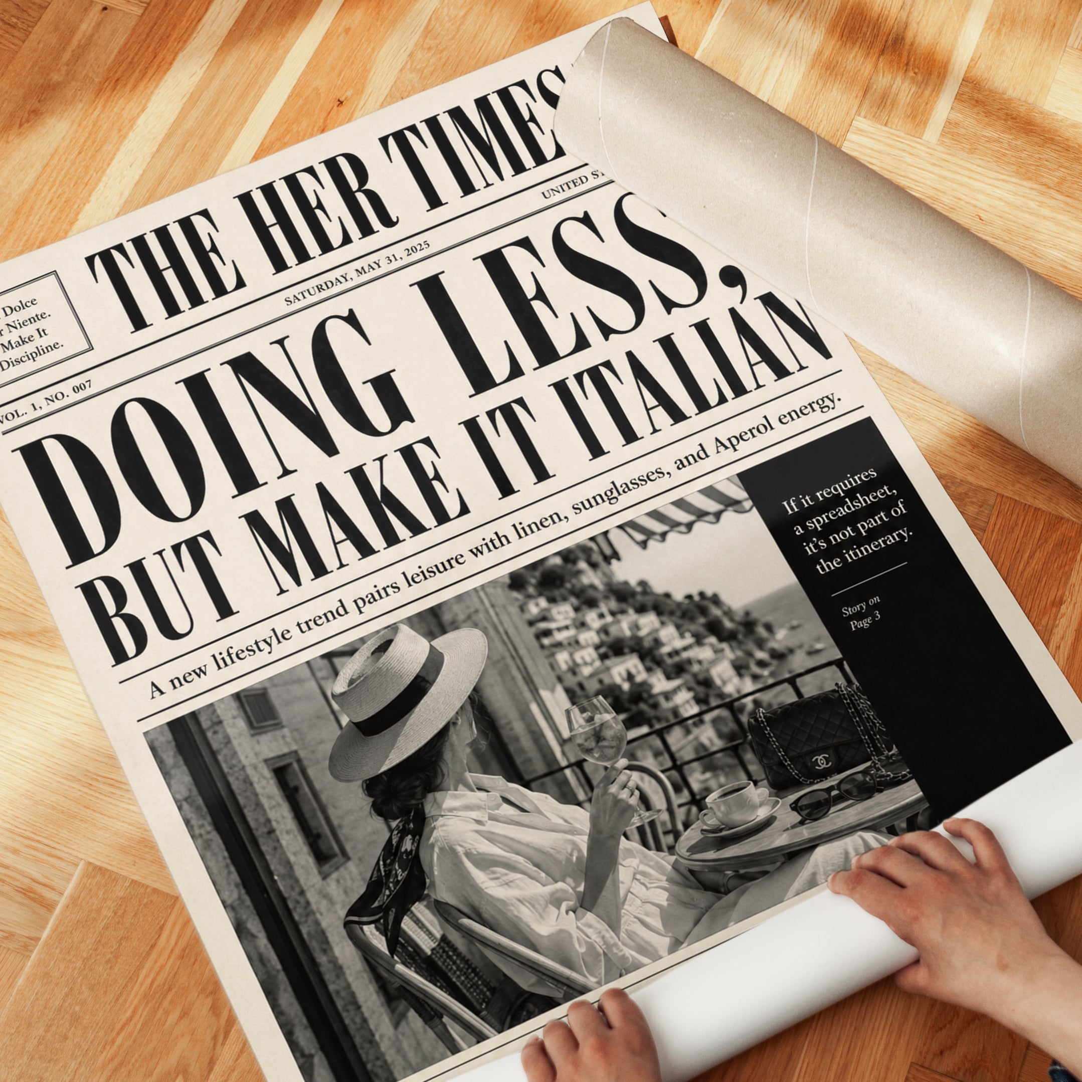 Vintage Newspaper Wall Art: Italian Lifestyle Print - detail